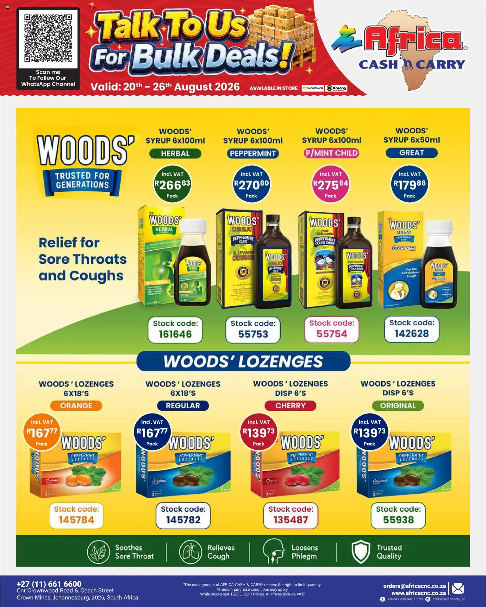 New Africa Cash & Carry catalogue – valid from 20/08/2026 | Page: 9 | Products: Cough syrup, Lozenges, Stock, Syrup