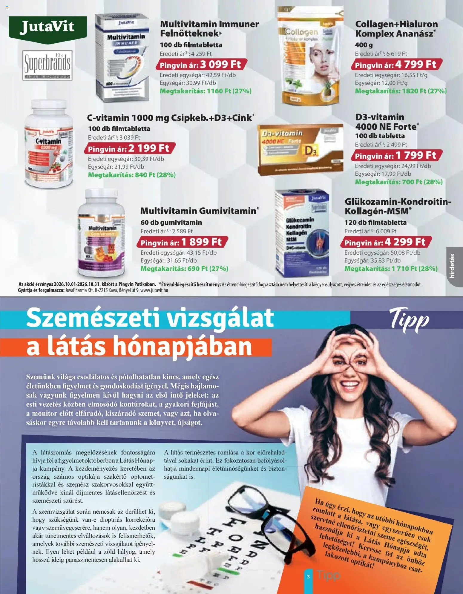 Pingvin Patika akciós ujság - amely érvényes a következő dátumtól: 2026.10.01. | Oldal: 3 | Termékek: Monitor, Tabletta, Kollagén, Multivitamin