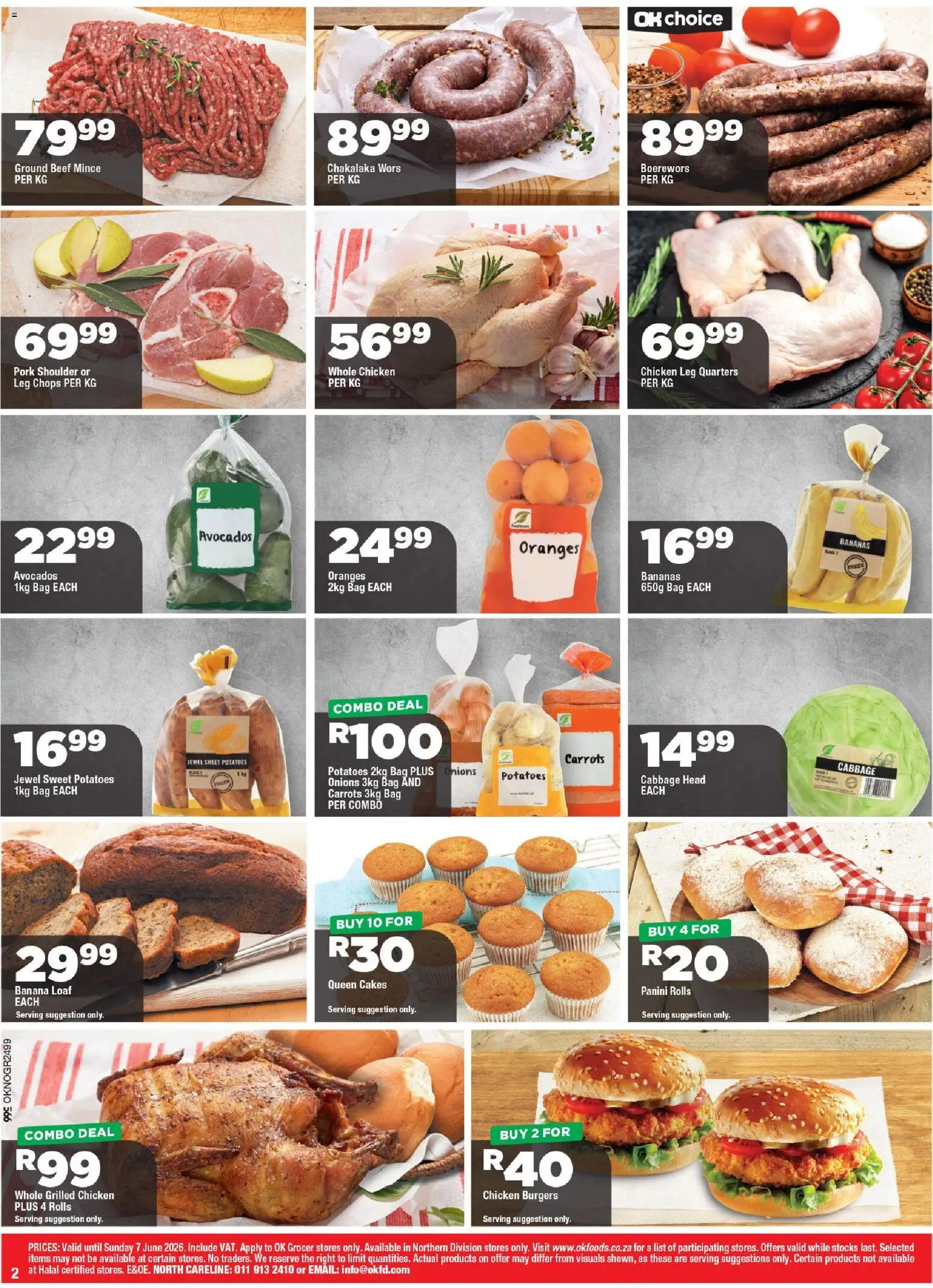 New OK Foods catalogue – valid from 25.05.2026 | Page: 2 | Products: Boerewors, Bananas, Desmaquilante, Potatoes