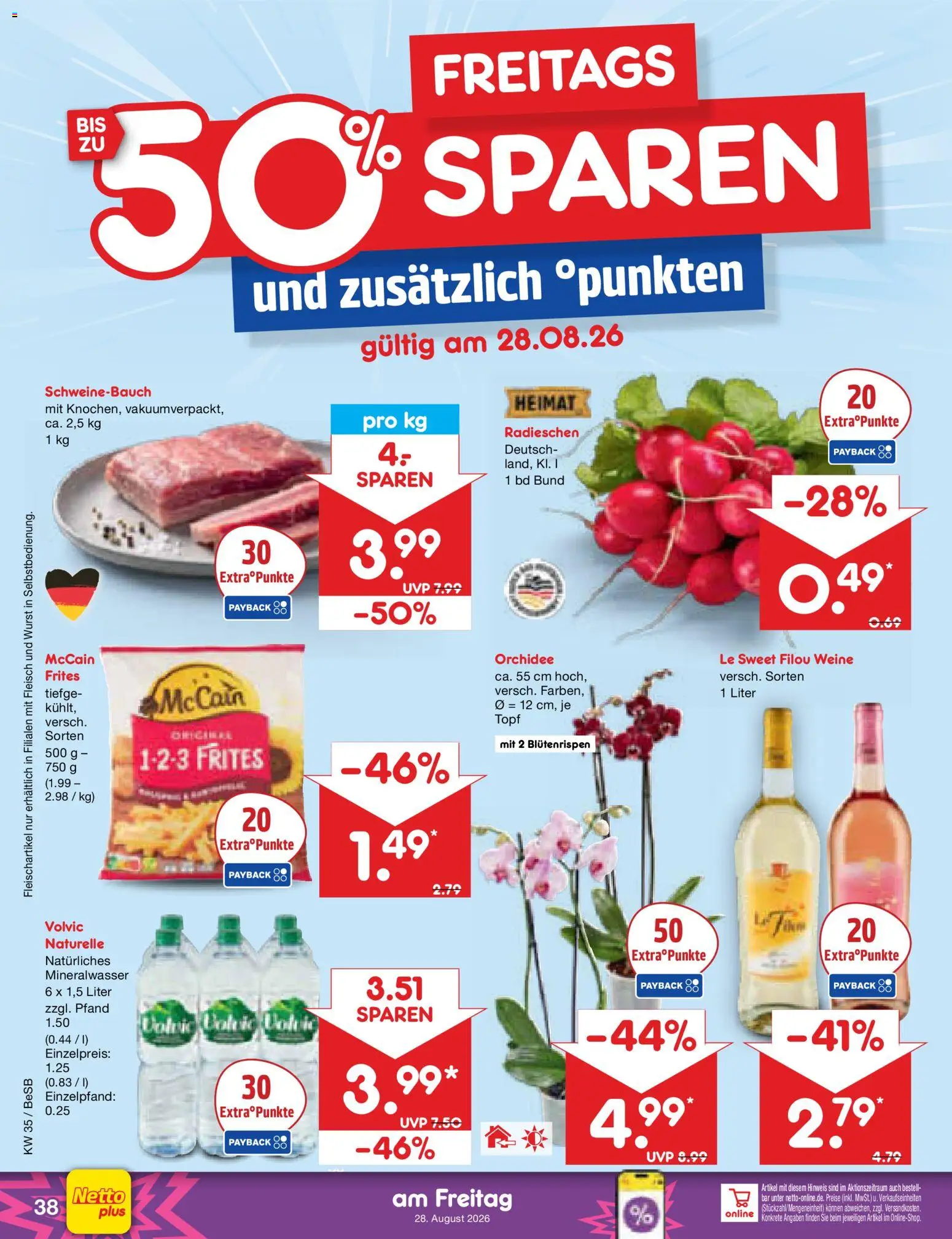 Netto Marken-Discount Prospekt – gültig ab 24.08.2026 | Seite: 56 | Produkte: Orchidee, Schweinebauch, Wurst, Fleisch