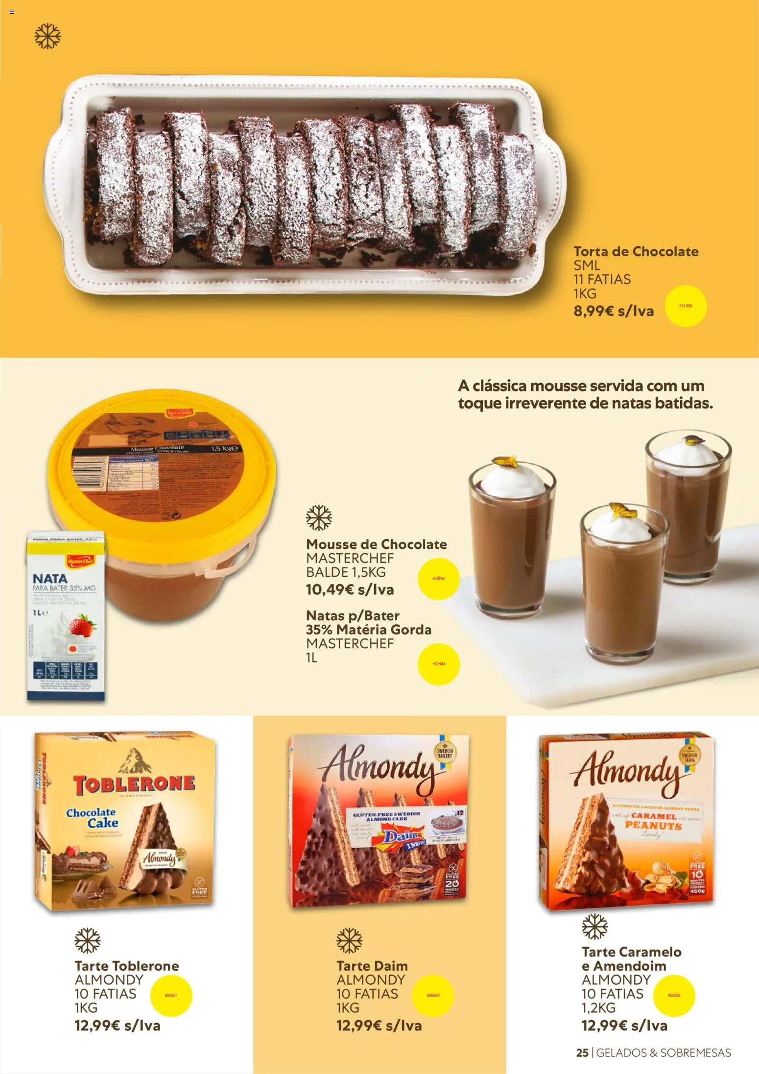 Recheio Catálogo de Gelados  Sobremesas │ válido de 26/06/2026 | Página: 25 | Produtos: Mousse de chocolate, Balde, Tarte, Natas