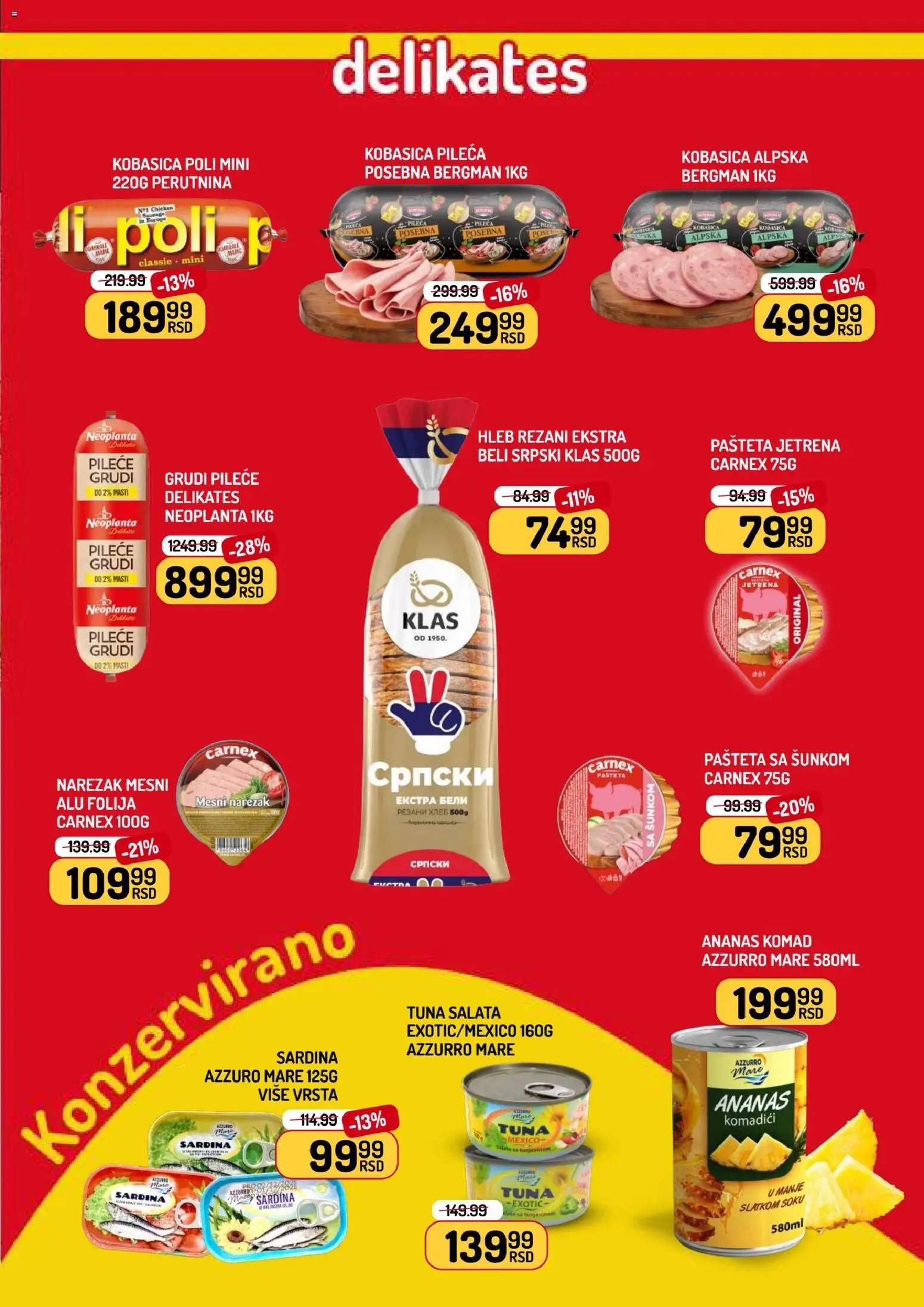 Aman katalog - važi od 08.05.2026 | Strana: 3 | Proizvode: Kobasica, Mesni narezak, Pašteta, Sardina