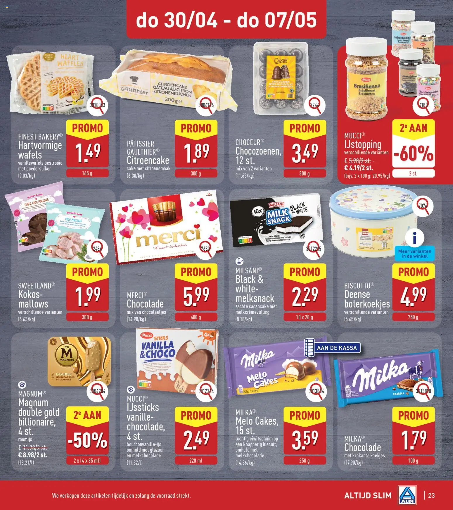{H1} | Pagina: 23 | Producten: Koekjes, Waffelini, Cake, Chocolade