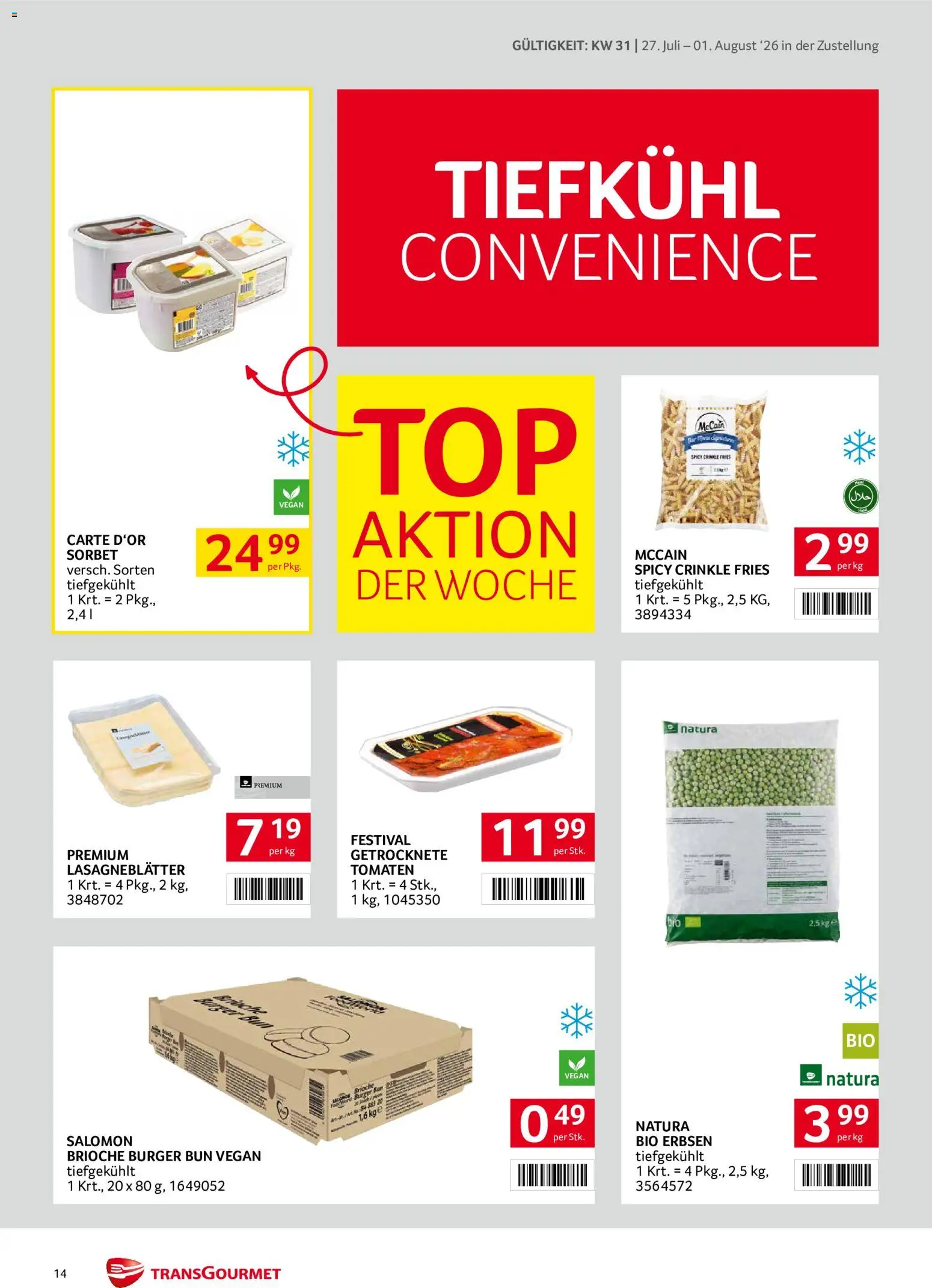 Transgourmet Zustellaktion gültig ab 27.07.2026 | Seite: 14 | Produkte: Erbsen, Tomaten
