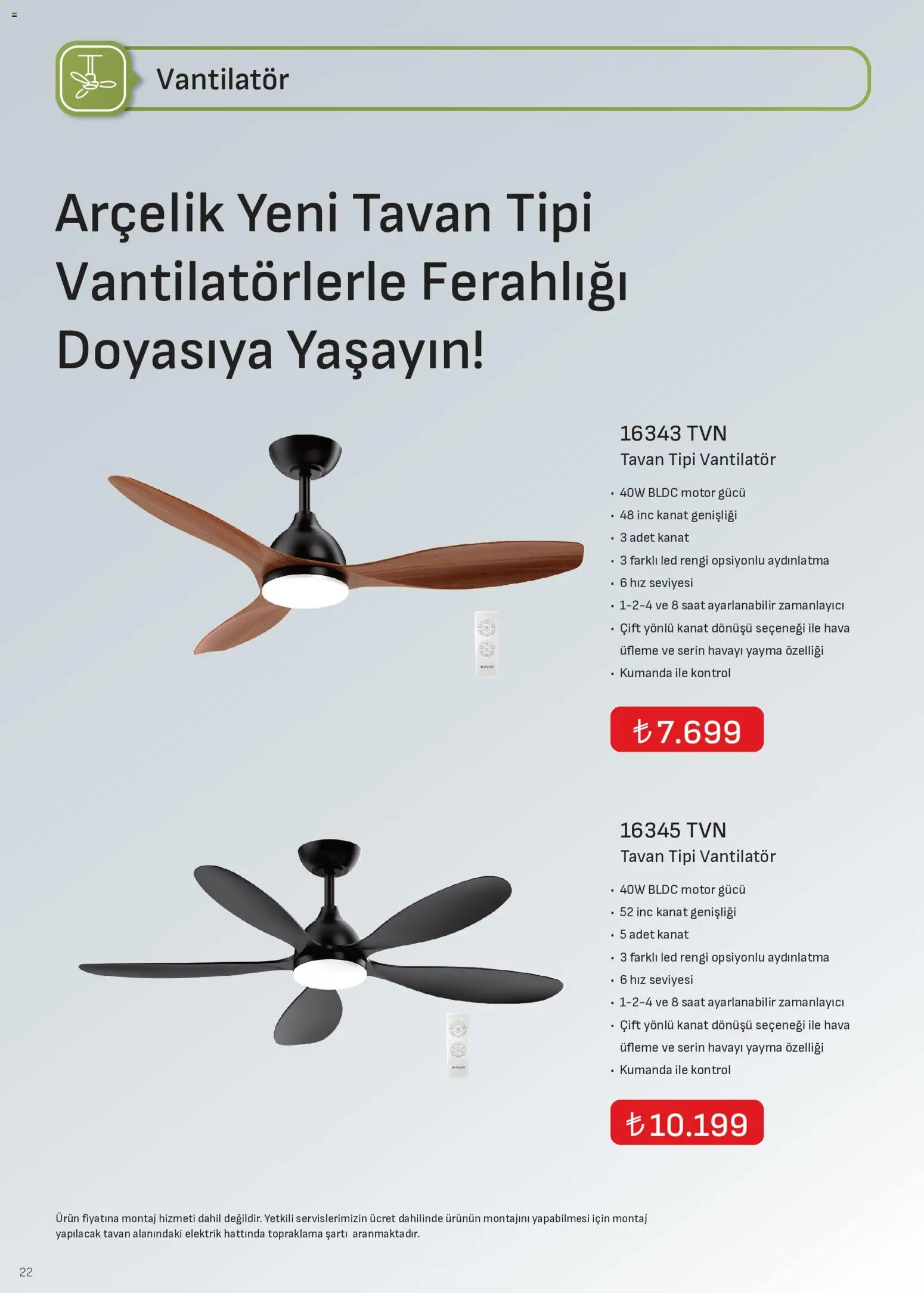 Arçelik - İklimlendirme Kataloğu - 16.06.2026 tarihinden itibaren geçerlidir | Sayfa: 22 | Ürünler: Saat, Vantilatör