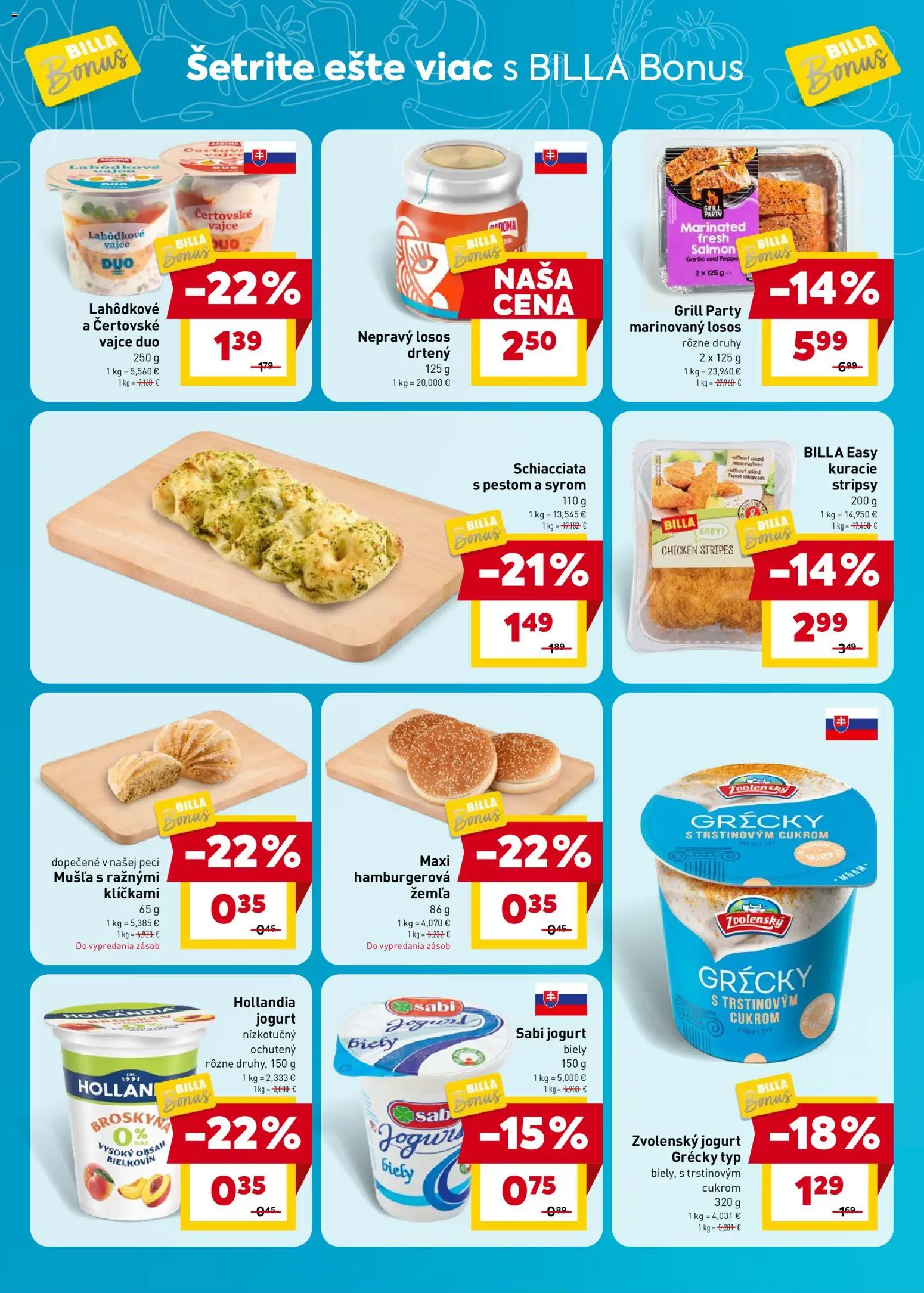 Nové Billa akcie – leták je platný od 22.07.2026 | Strana: 2 | Produkty: Jogurt, Víno, Losos