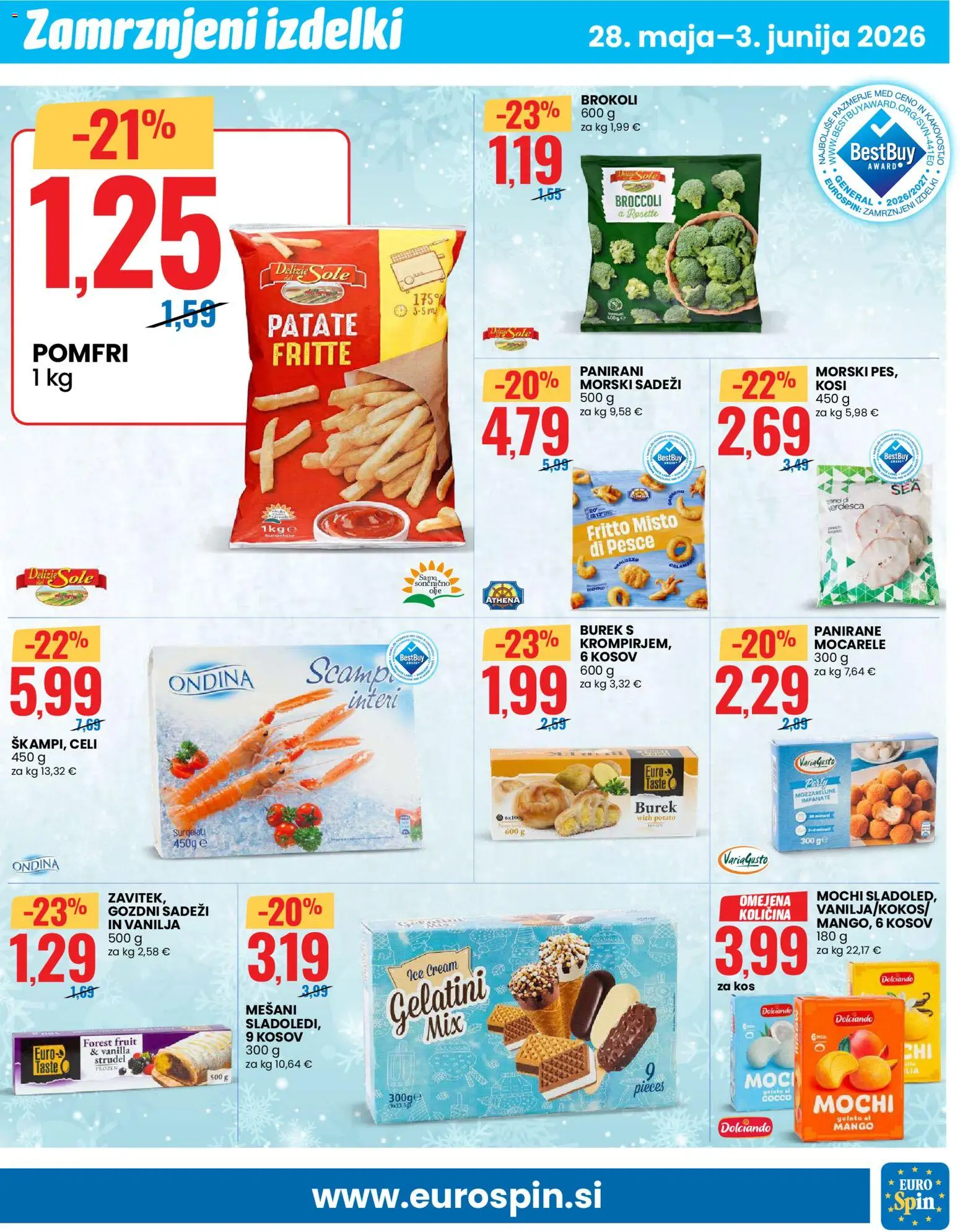 Novi Eurospin katalog ponudbe – veljaven od 28.05.2026 | Stran: 7 | Izdelki: Kos, Olje, Morski sadezi, Mango