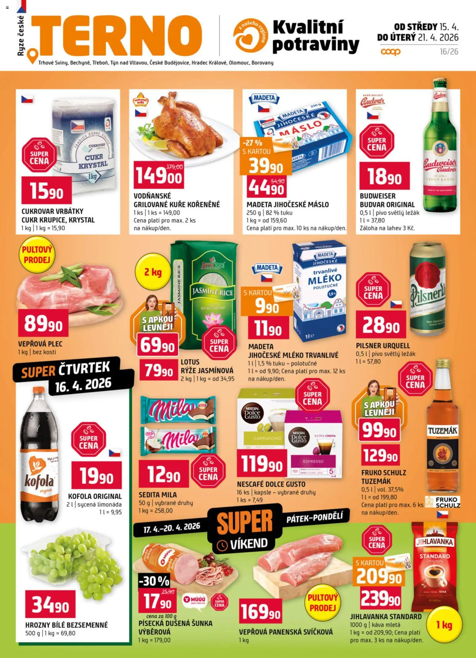 Terno leták od 15.04.2026 | Strana: 1 | Produkty: Mléko, Máslo, Pivo, Nescafé
