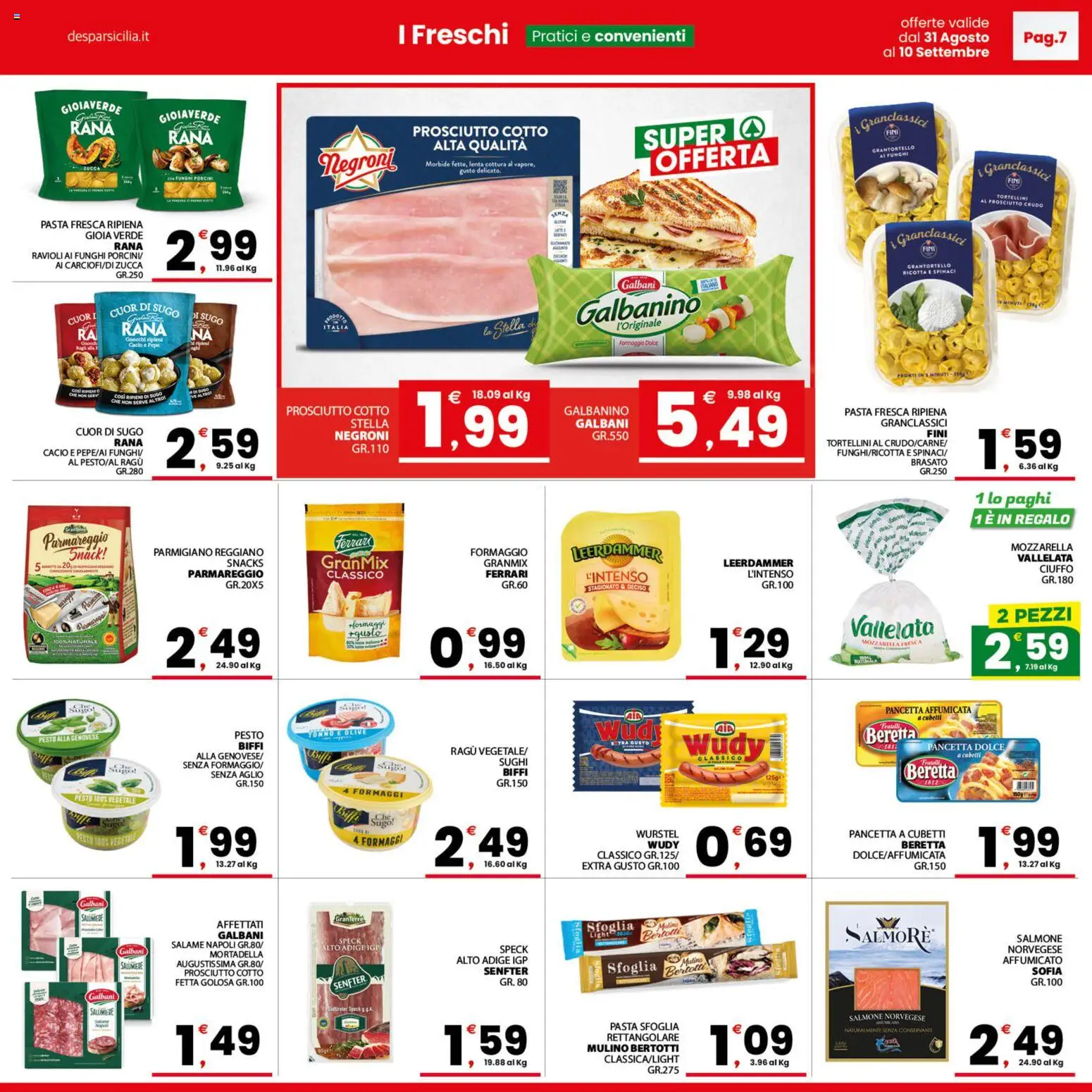 Volantino Despar del 31/08/2026 | Pagina: 7 | Prodotti: Salmone, Formaggio, Pasta, Wurstel