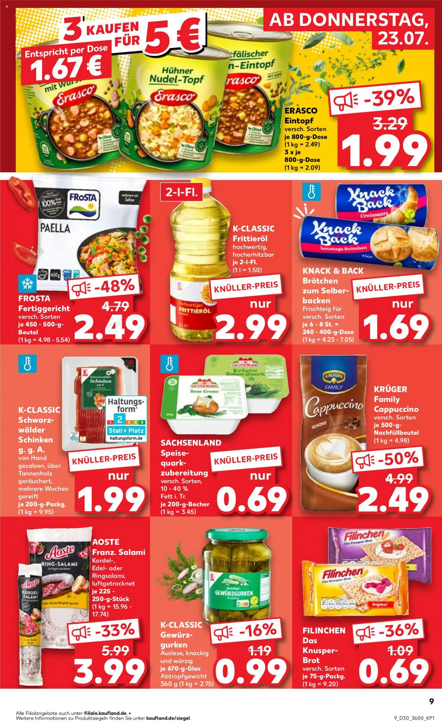 Kaufland Prospekt Leipzig – gültig ab 23.07.2026 | Seite: 9 | Produkte: Quark, Brot, Schinken, Erasco