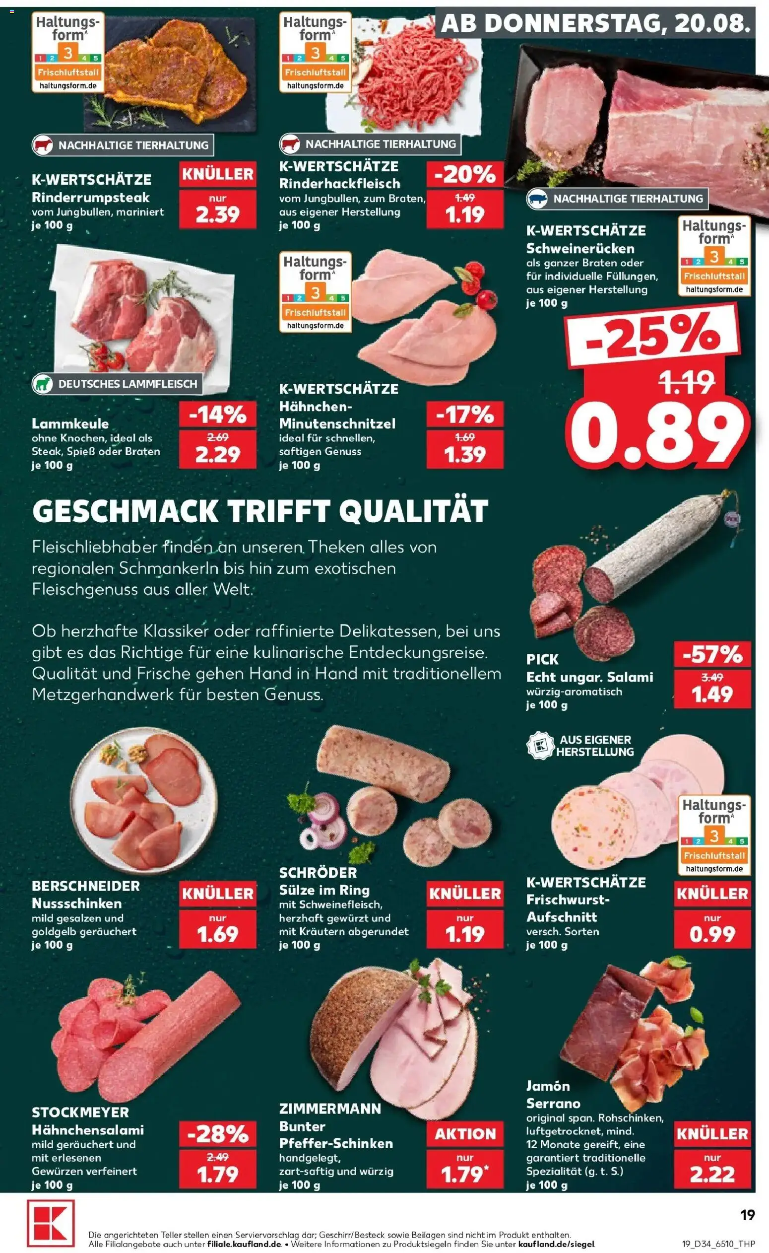 Prospekt Kaufland ab 17.08.2026 » Angebote Online zum Blättern | Seite: 30 | Produkte: Lammkeule, Hahnchen, Schweinerucken, Salami