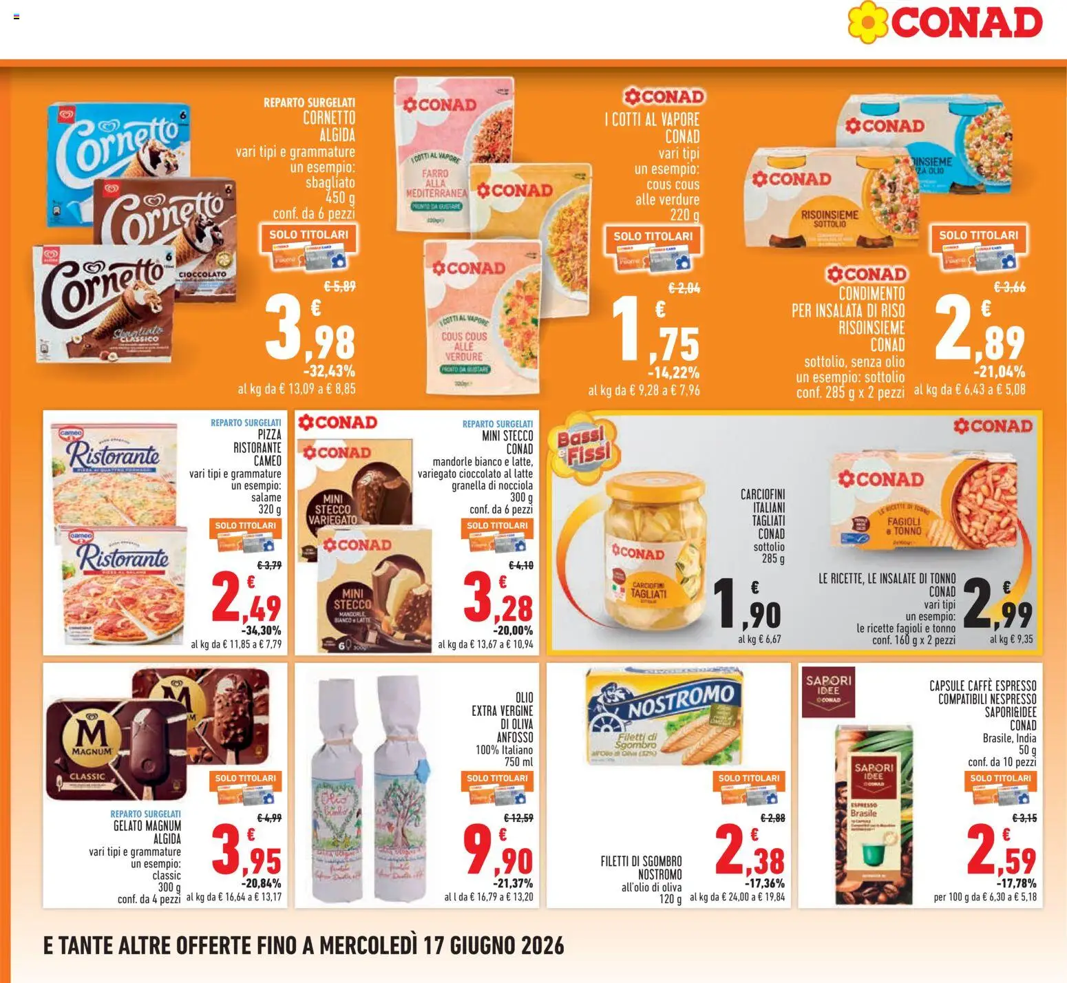 Volantino Conad del 04.06.2026 | Pagina: 14 | Prodotti: Cornetto, Olio, Cous cous, Sgombro
