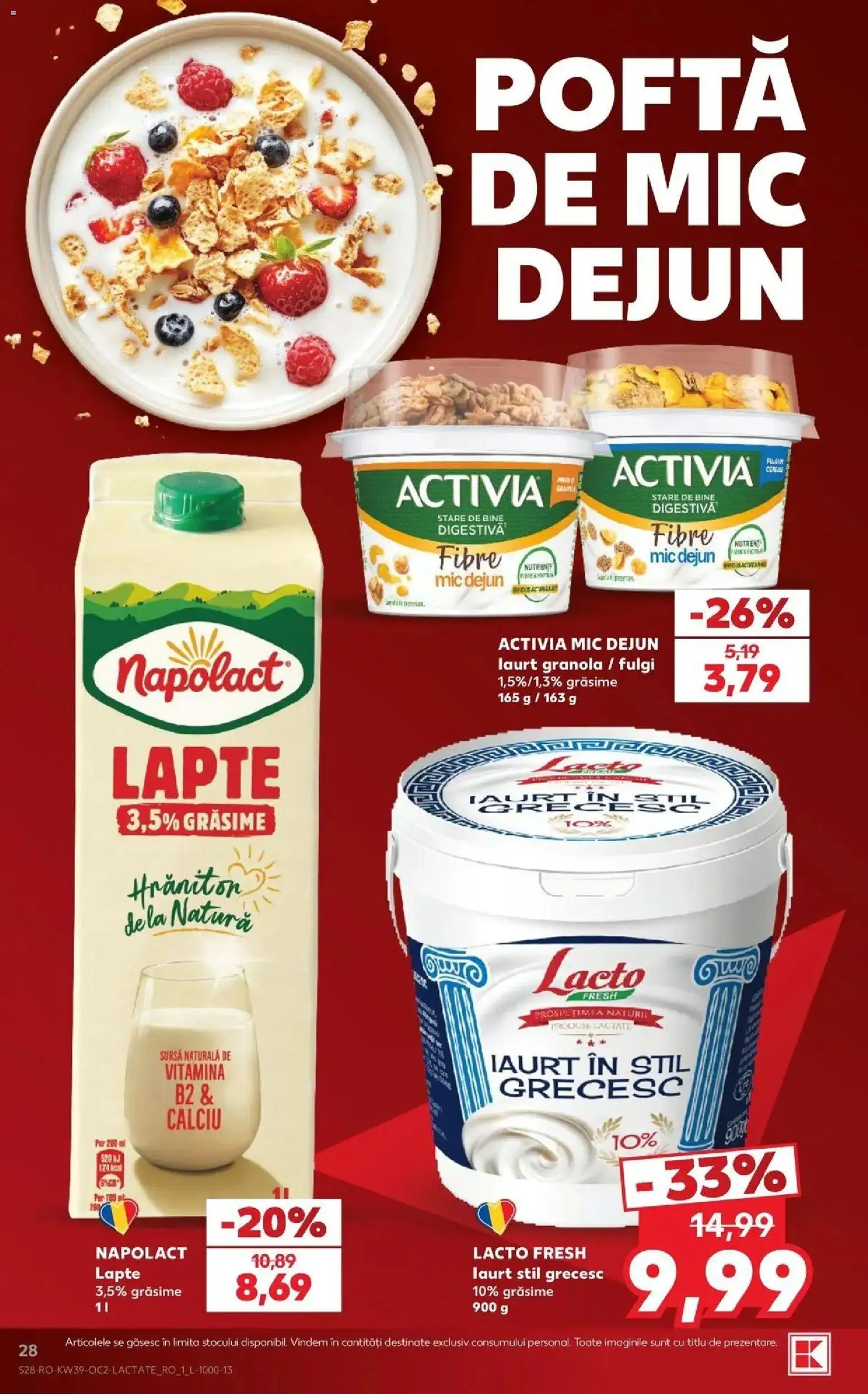 Kaufland Constanța 23.09.2026 - Revista si Oferta | Pagină: 28 | Produse: Lapte, Iaurt, Fulgi, Activia