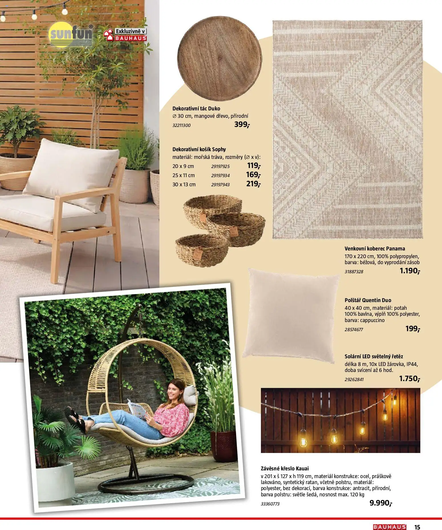 Bauhaus katalog Záhradní nábytek od 08.04.2026 | Strana: 15 | Produkty: Košík, Polštář, Koberec, LED