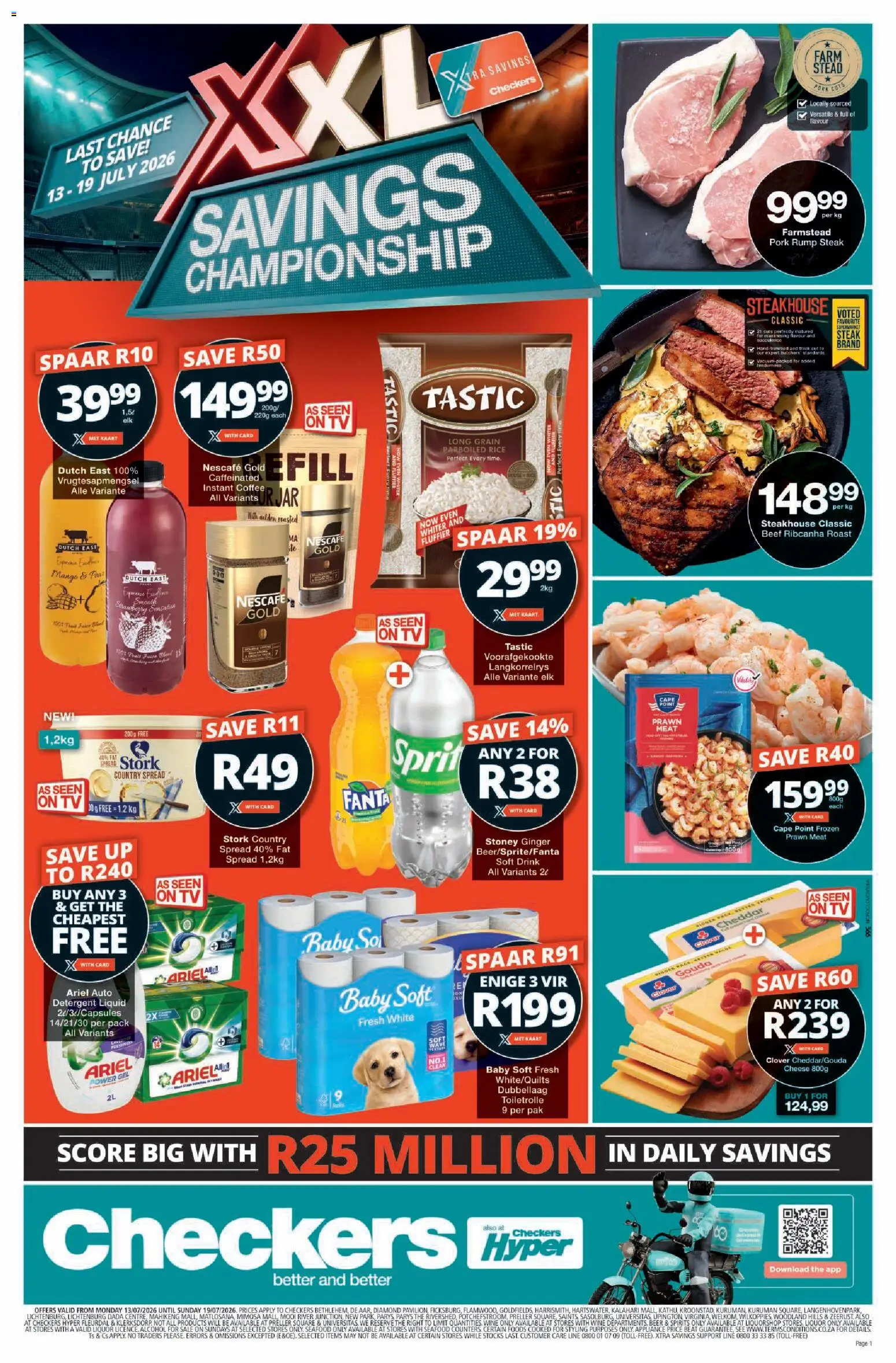 New Checkers catalogue – valid from 13/07/2026 | Page: 1 | Products: Steak, Pork, Stoney, Mango