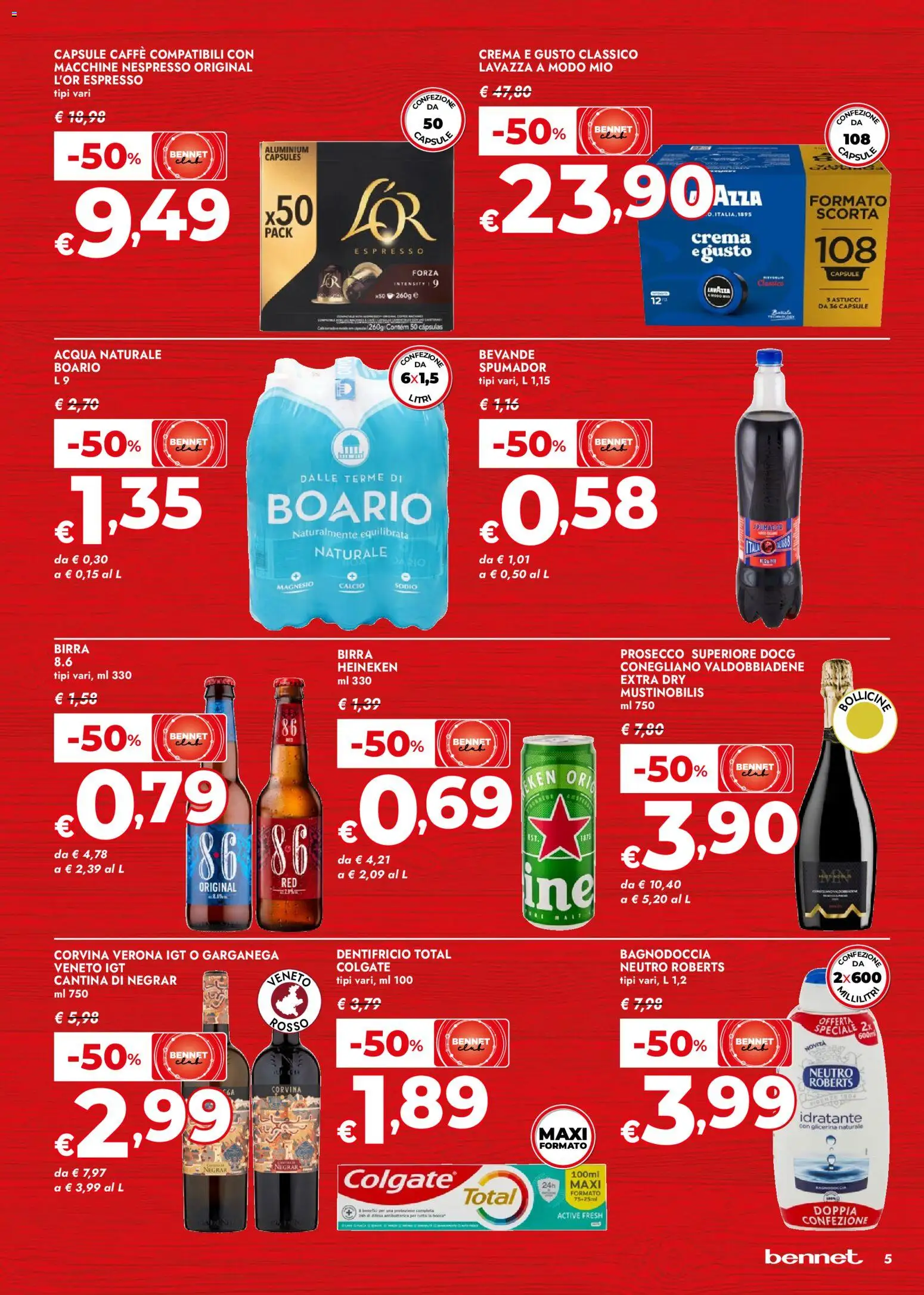 Volantino bennet del 07.04.2026 | Pagina: 5 | Prodotti: Dentifricio, Prosecco, Acqua, Heineken