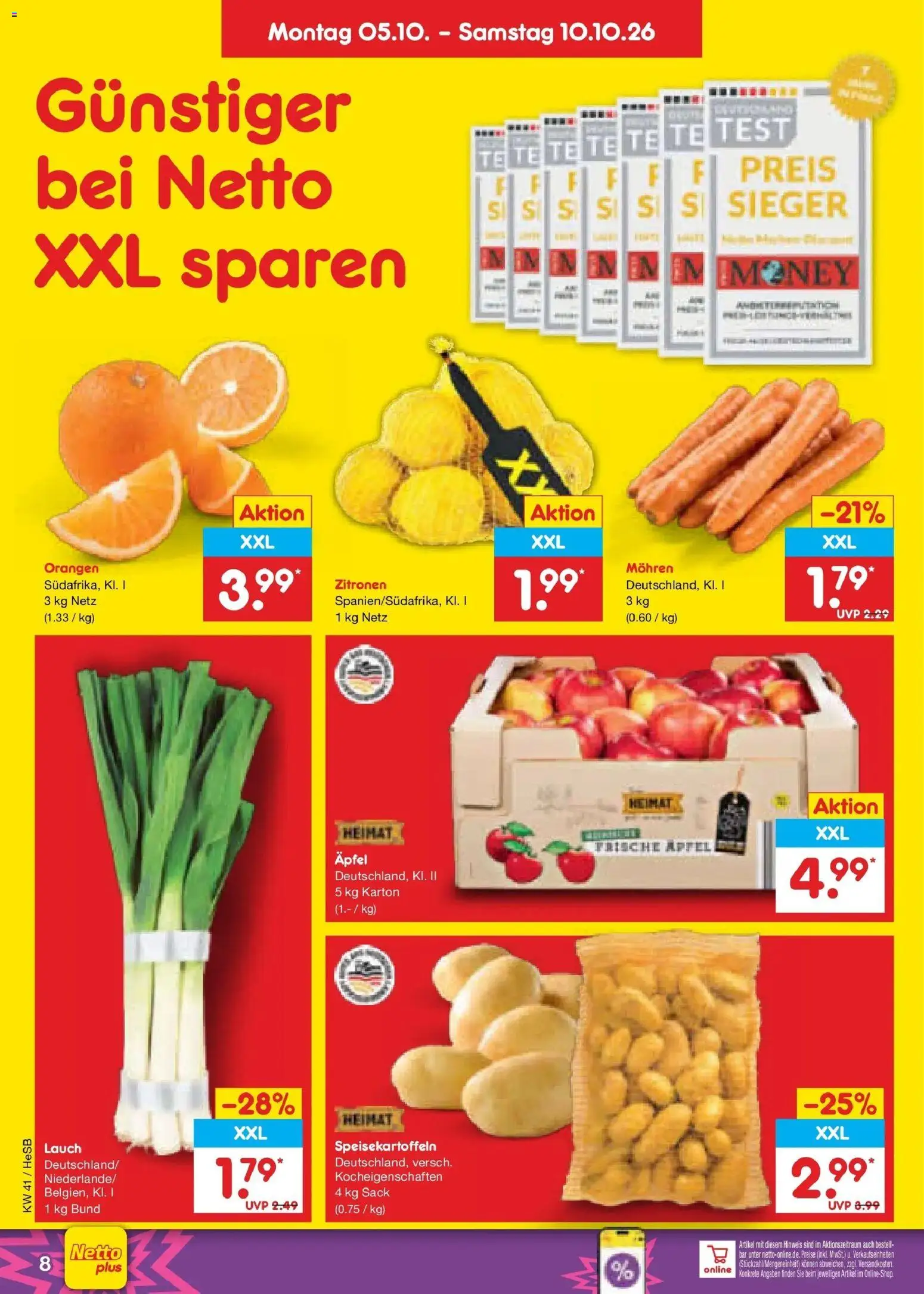 Netto Marken-Discount Prospekt Hamburg (ab 05.10.2026) » Angebote | Seite: 8 | Produkte: Äpfel, Orangen, Lauch, Zitronen