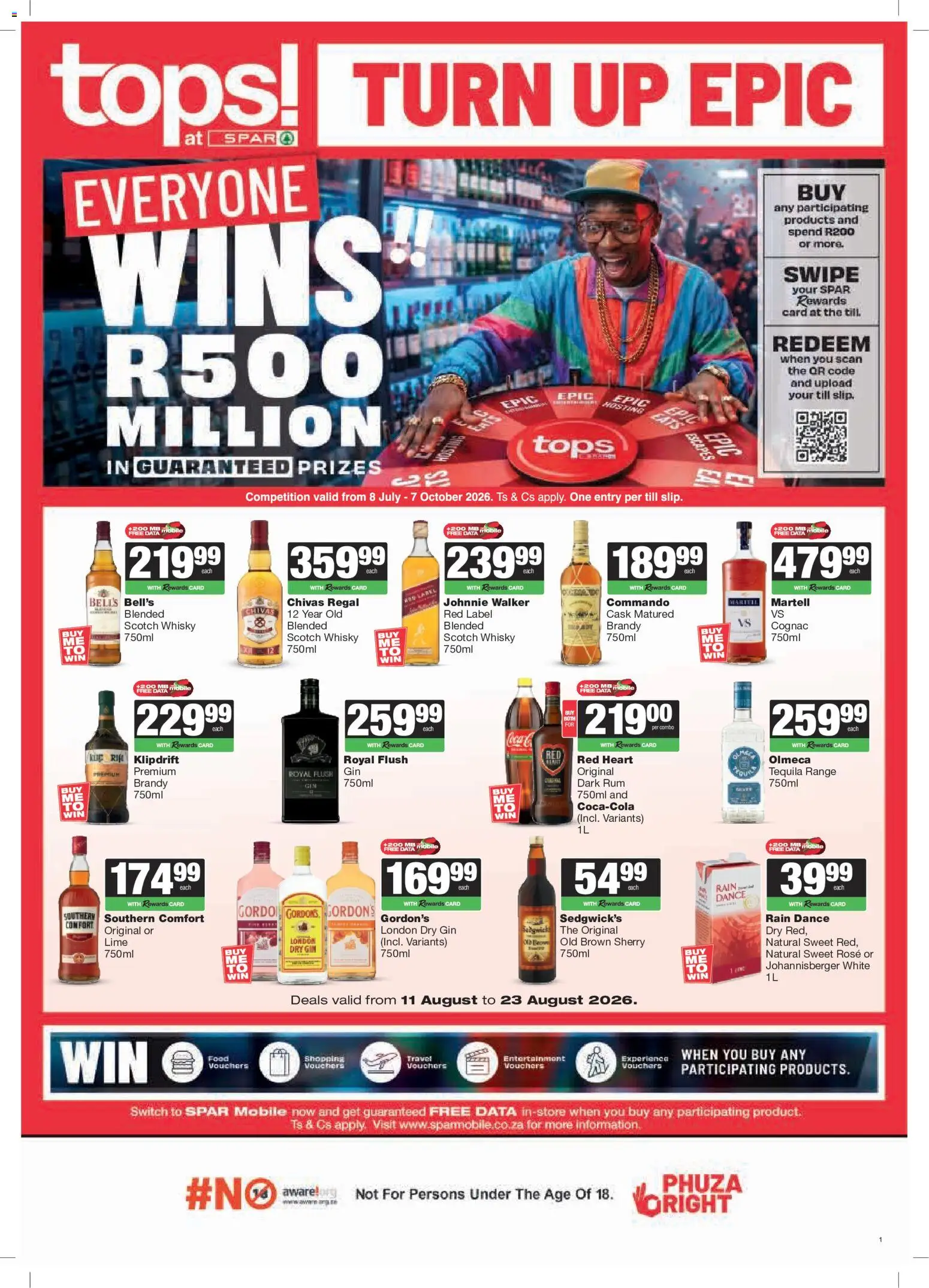 New Tops at Spar catalogue – valid from 11/08/2026 | Page: 1 | Products: Tequila, Switch, Gin, Cognac