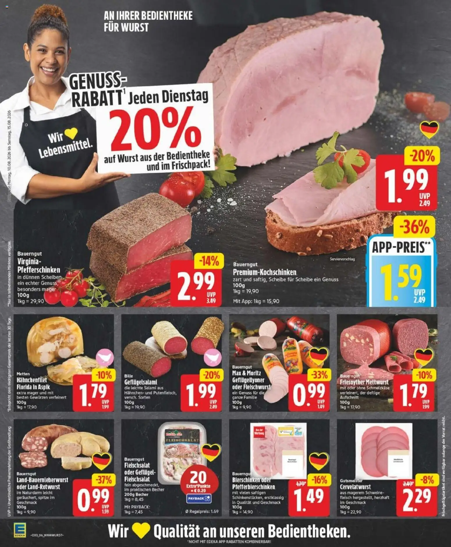 Edeka Prospekt Hannover – gültig ab 10.08.2026 | Seite: 6 | Produkte: Wurst, Bauerngut, Salami, Fleisch