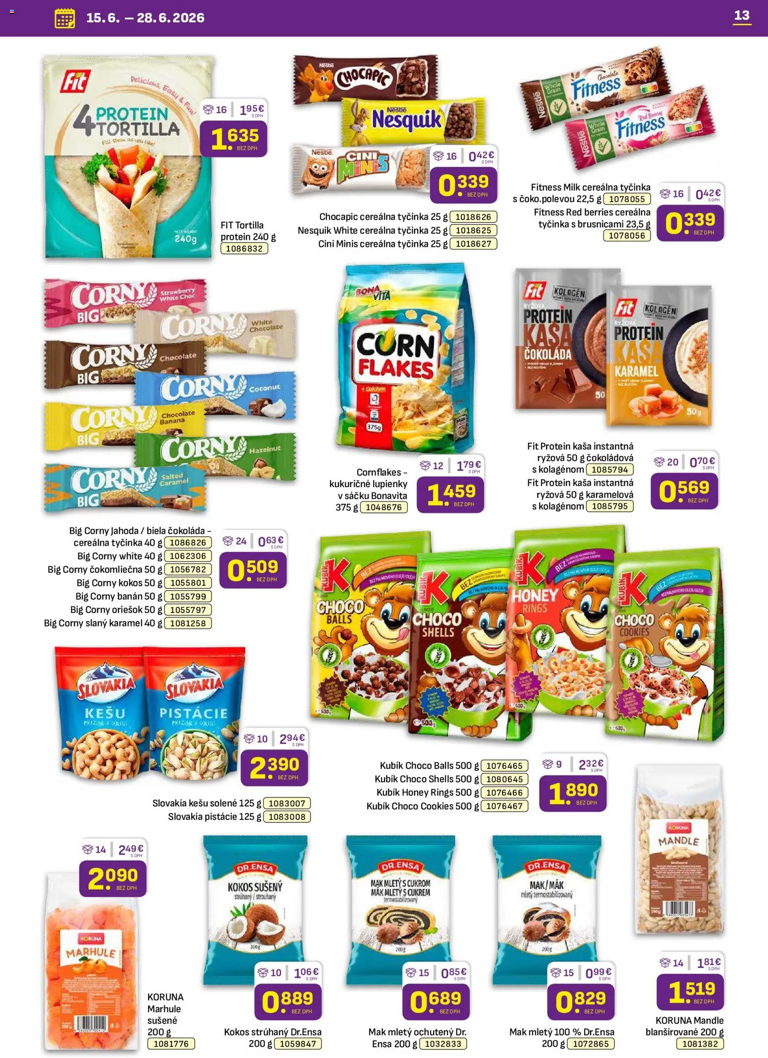 Nové Libex akcie – leták je platný od 15.06.2026 | Strana: 13 | Produkty: Čokoláda, Cini Minis, Marhule, Mak