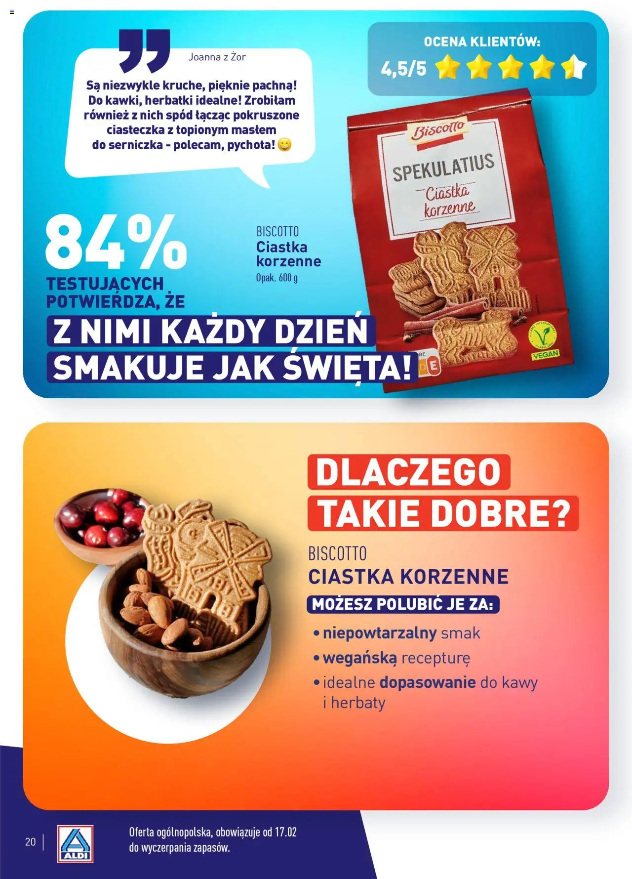 Aldi Gazetka - Wielki test od 17.02.2025 | Strona: 20 | Produkty: Ciastka korzenne, Ciastka, Ciasteczka