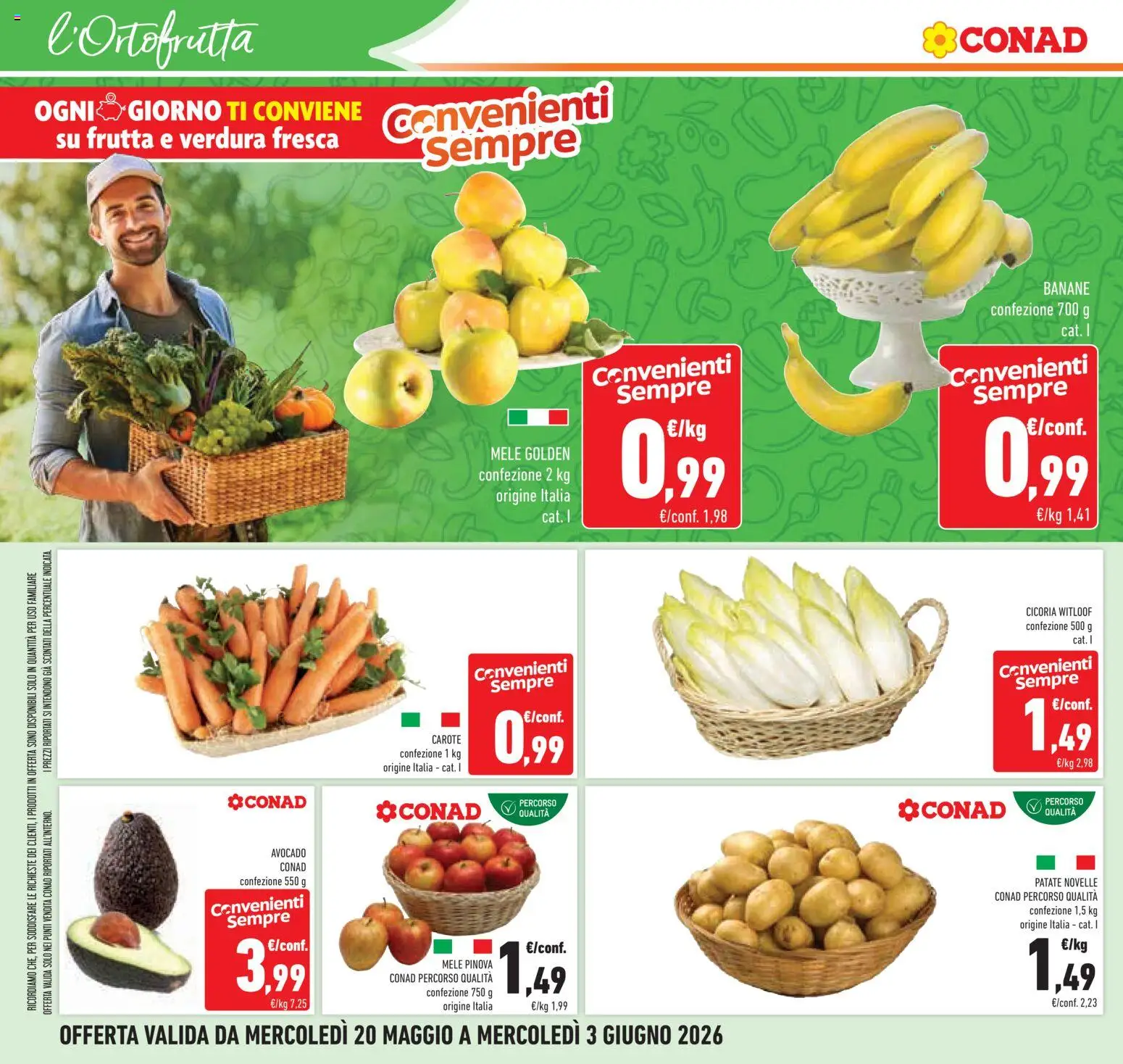 Volantino Conad del 20.05.2026 | Pagina: 10 | Prodotti: Banane, Avocado, Patate, Carote