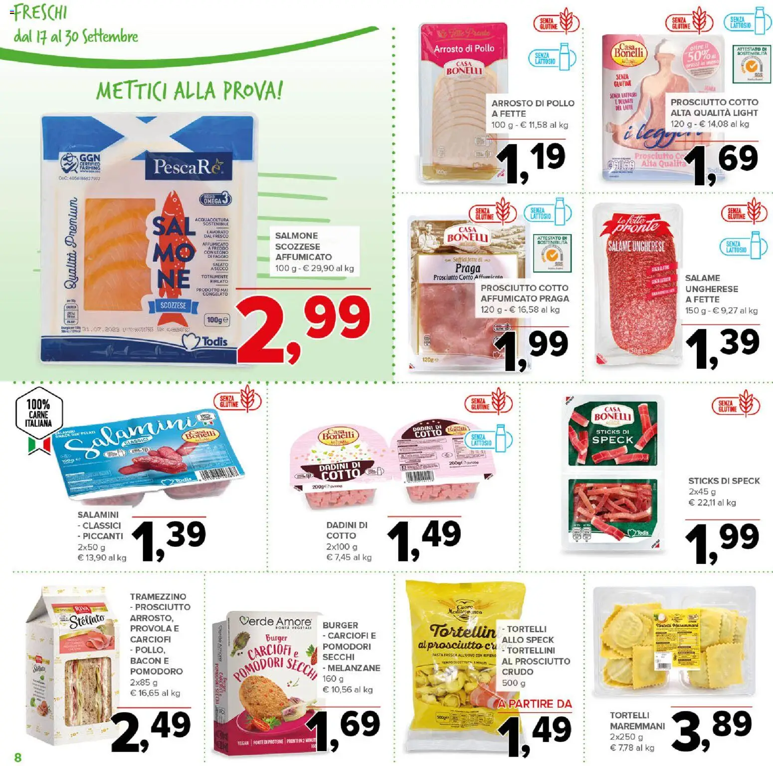 Volantino Todis del 17/09/2026 | Pagina: 8 | Prodotti: Senza glutine, Speck, Carciofi, Melanzane