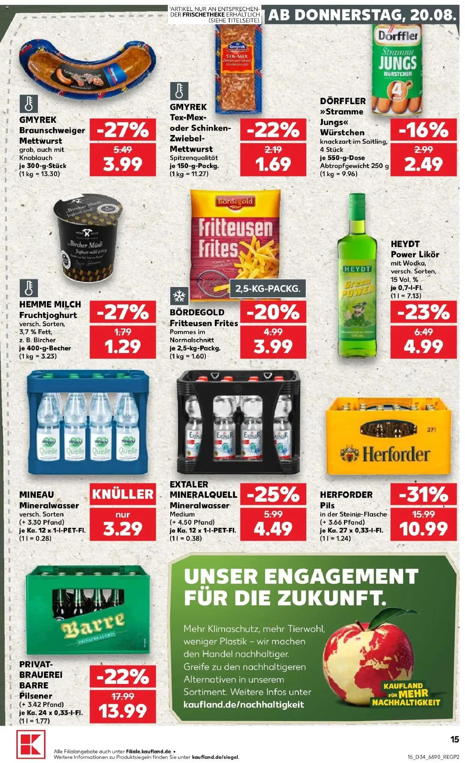 Prospekt Kaufland ab 20.08.2026 » Angebote Online zum Blättern | Seite: 15 | Produkte: Milch, Pommes, Schinken, Wodka