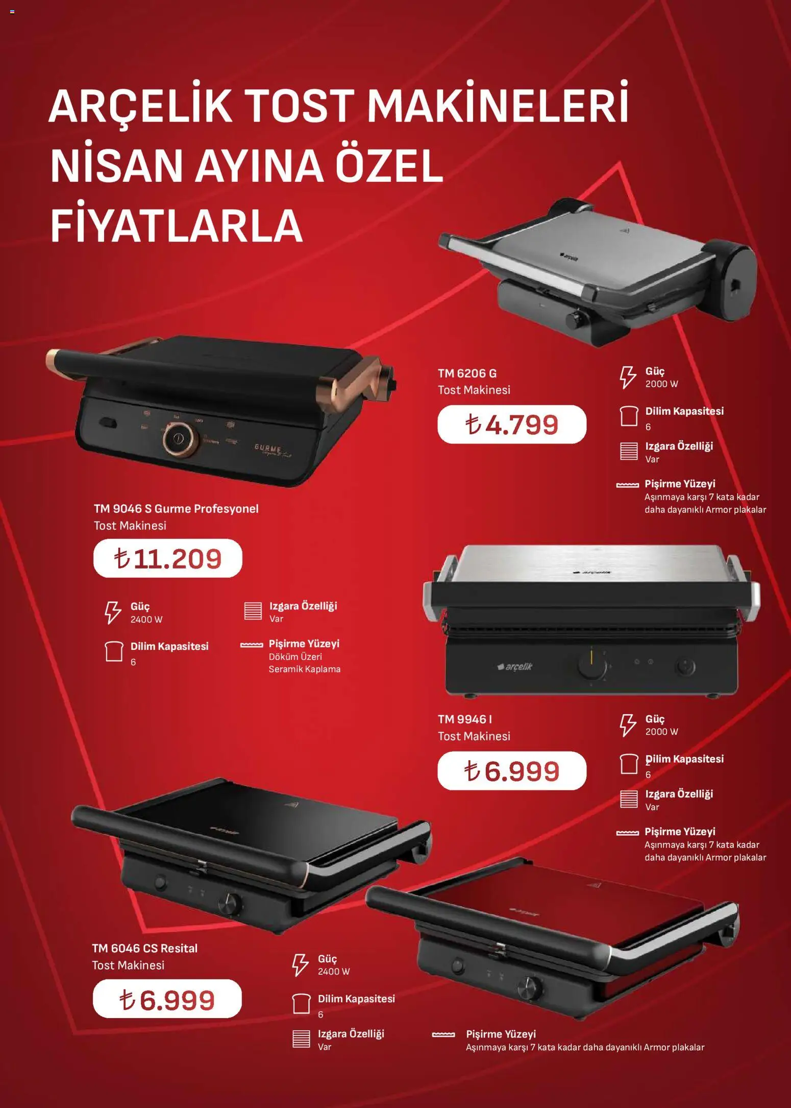 Arçelik Katalog - 01.04.2026 tarihinden itibaren geçerlidir | Sayfa: 47 | Ürünler: Tost makinesi, Izgara