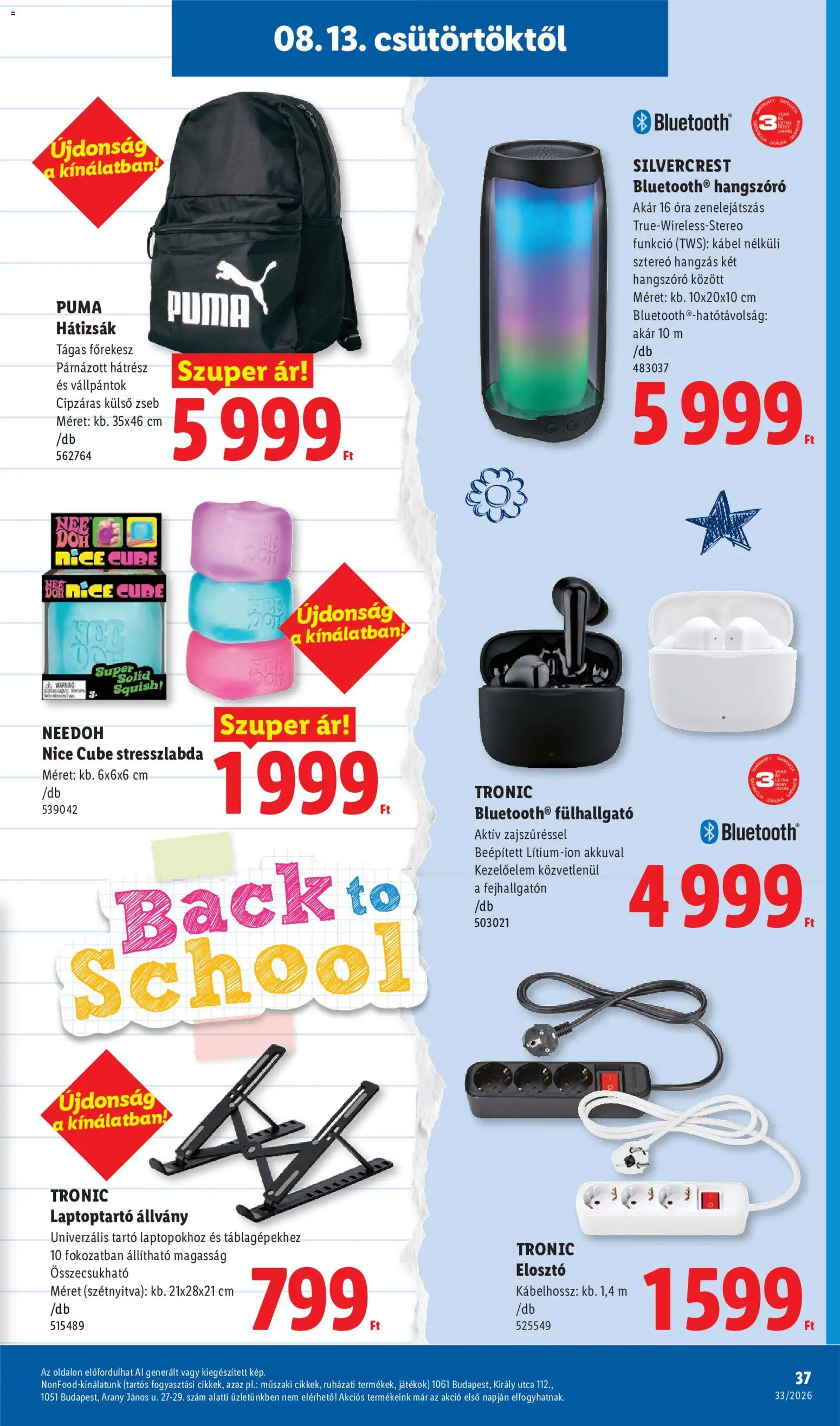 Lidl akciós ujság - amely érvényes a következő dátumtól: 2026.08.13. | Oldal: 37 | Termékek: Laptop, Állvány, SilverCrest, Óra