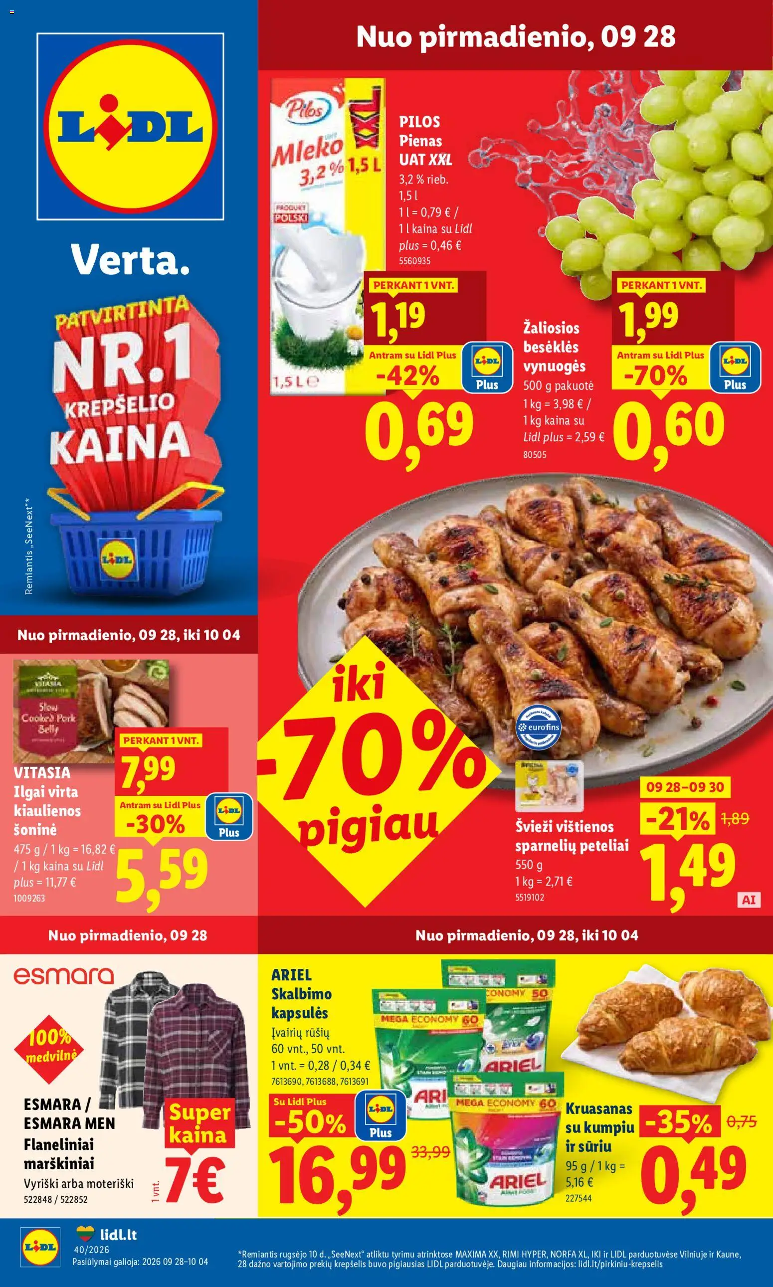 LIDL akcijos nuo 2026.09.28 | Puslapis: 1 | Prekių: Vištienos, Kiaulienos, Marškiniai, Kapsulės