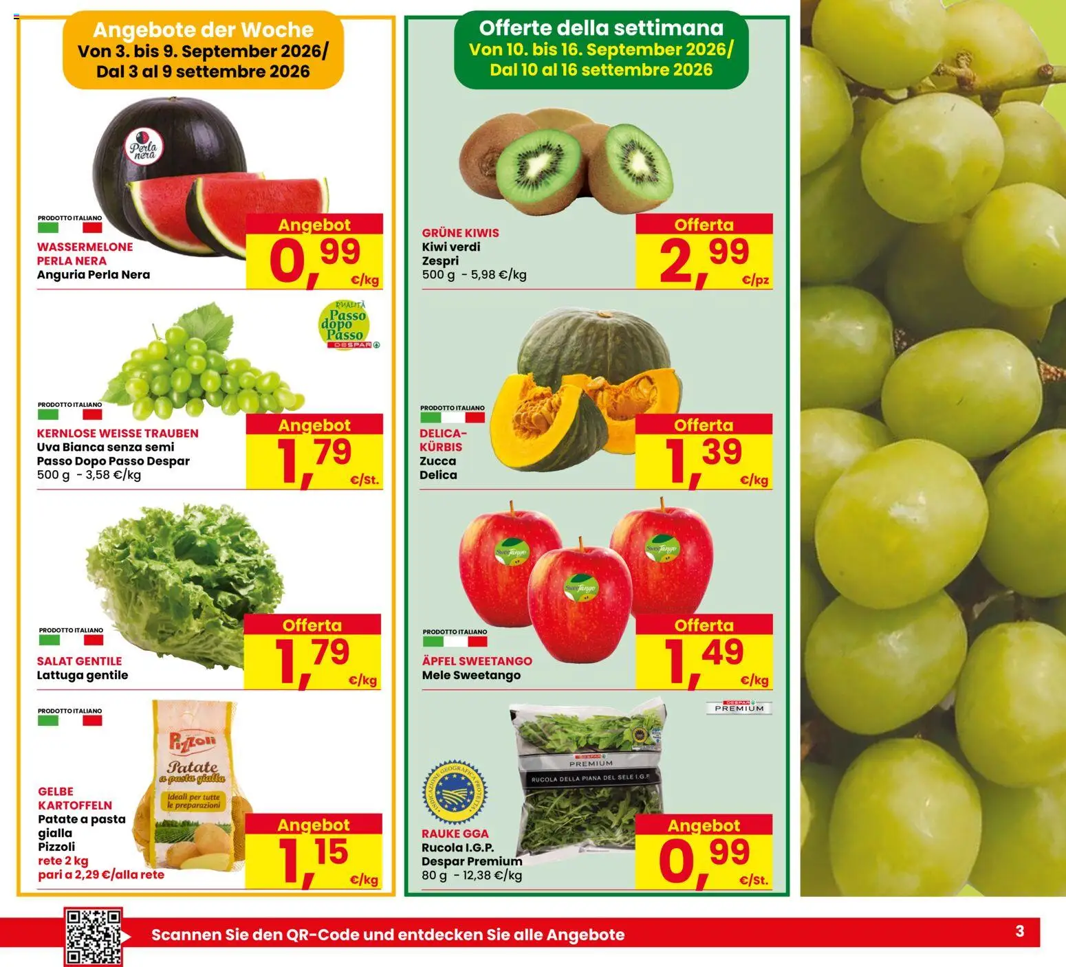 Volantino Eurospar del 03/09/2026 | Pagina: 3 | Prodotti: Rucola, Kiwi, Pasta, Zucca