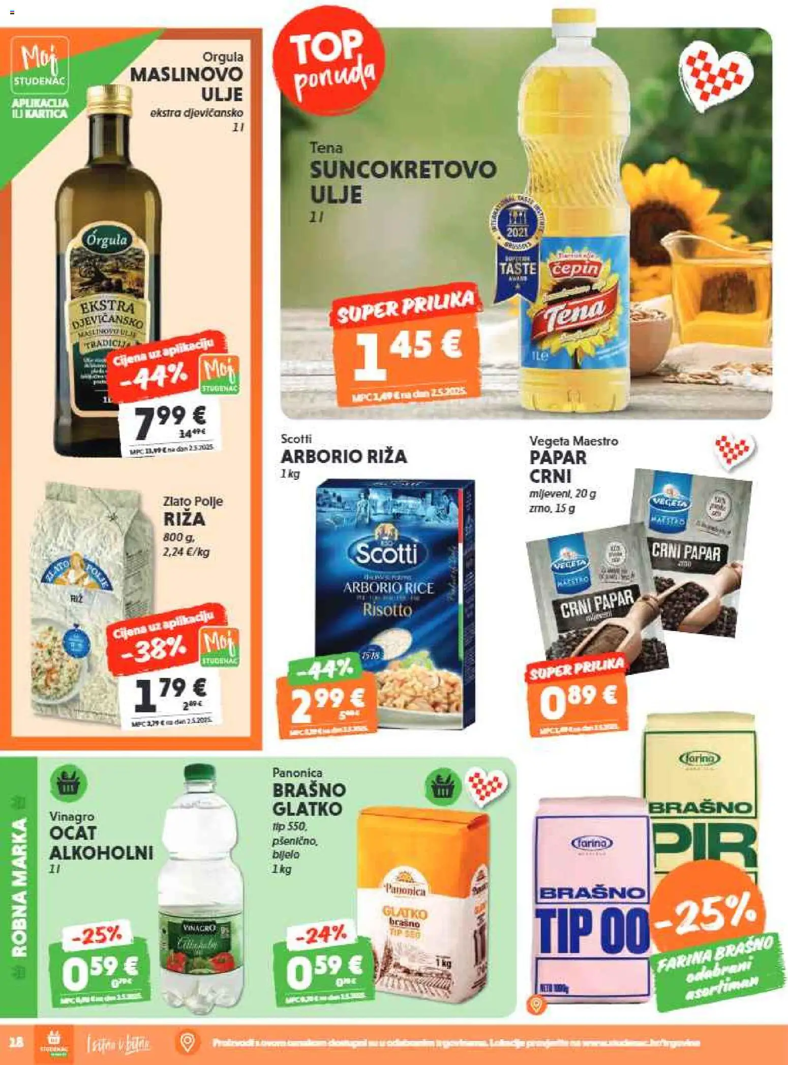 Studenac katalog | vrijedi od 01.07.2026 | Stranica: 18 | Proizvodi: Suncokretovo ulje, Brašno, Ocat, Vegeta