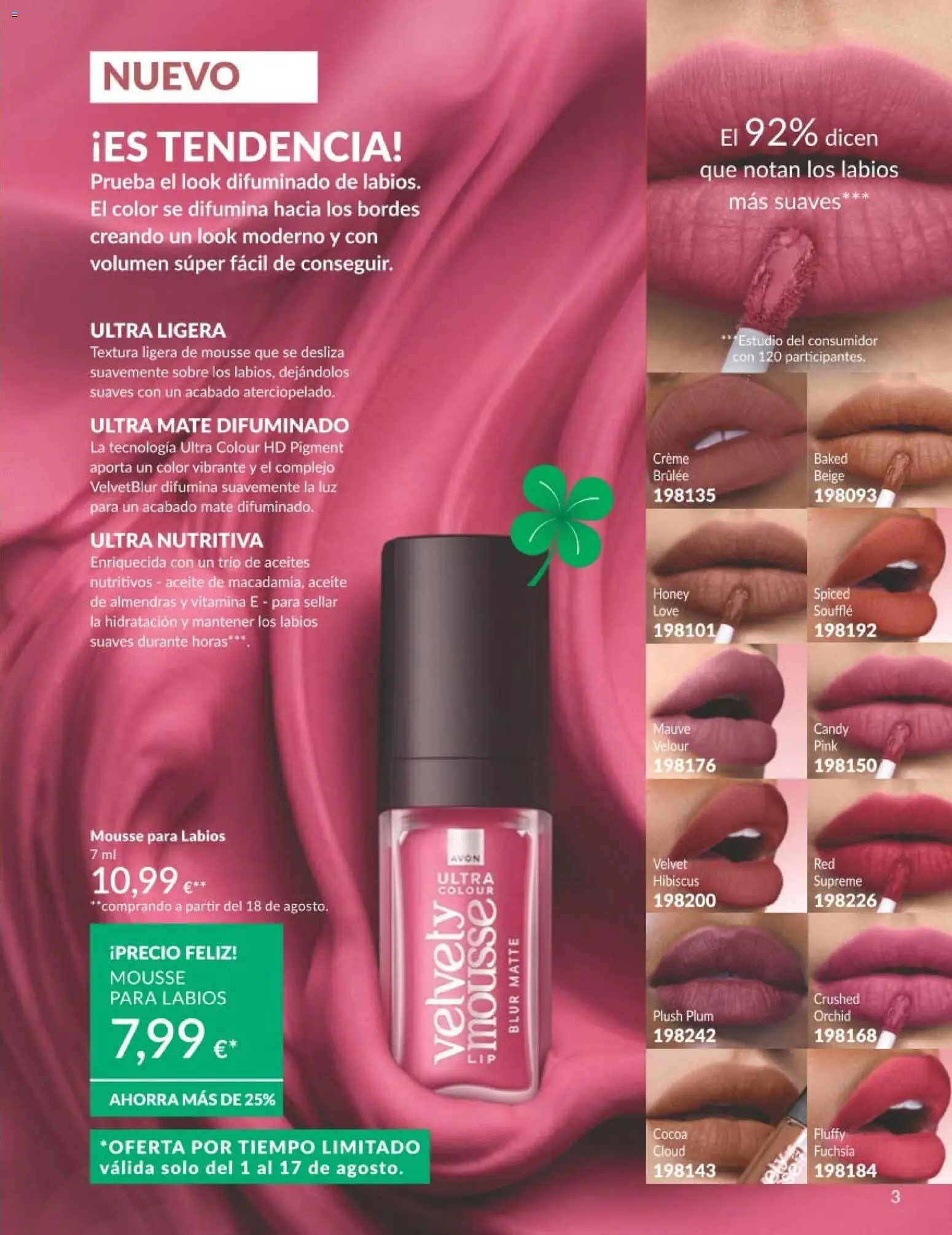 Catálogo AVON campaña 8 │ válido desde el 01/08/2026 | Página: 3 | Productos: Mousse, Aceite