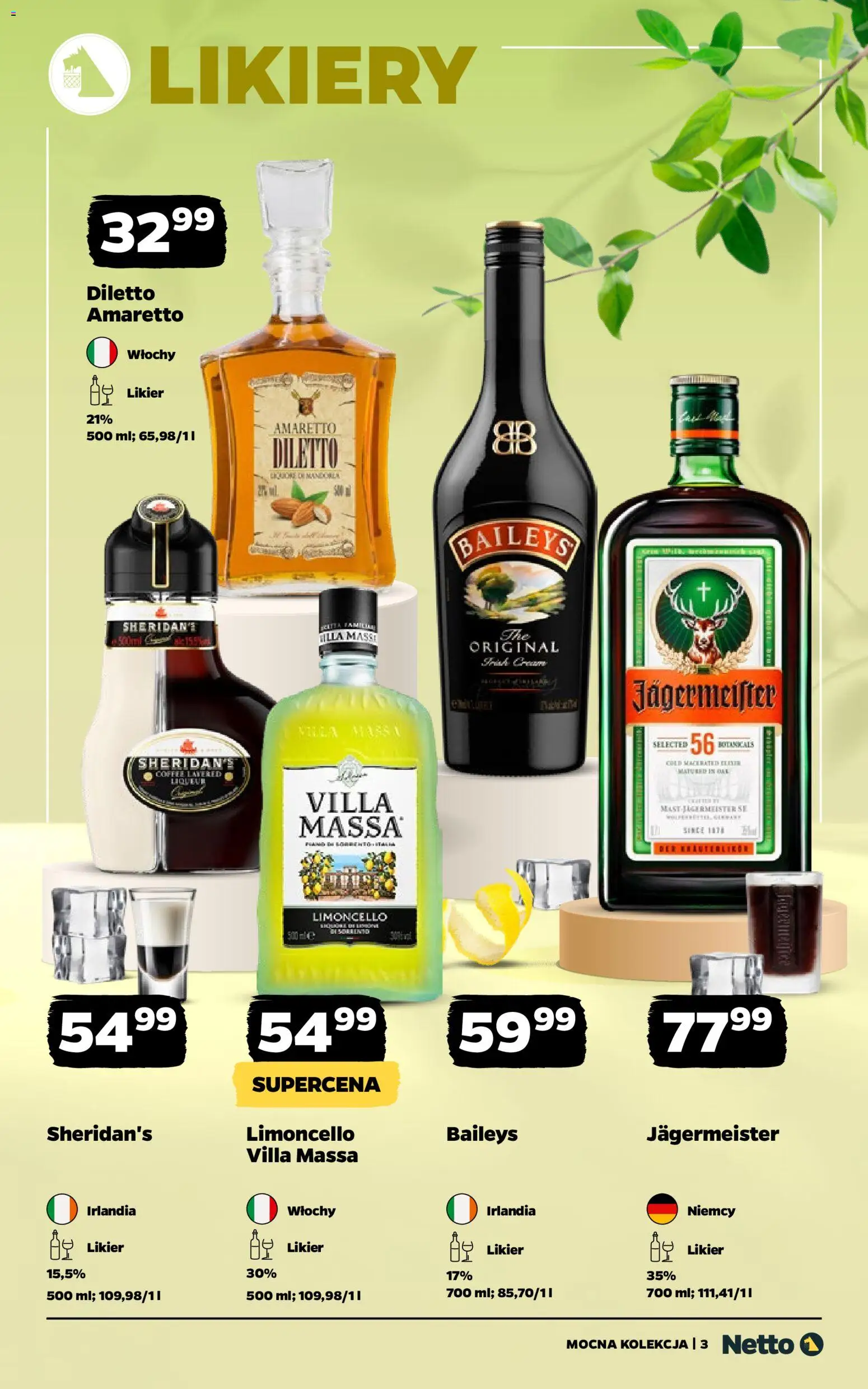 Netto gazetka - Alkohole mocne od 08.06.2026 | Strona: 3 | Produkty: Baileys, Jagermeister, Limoncello, Amaretto