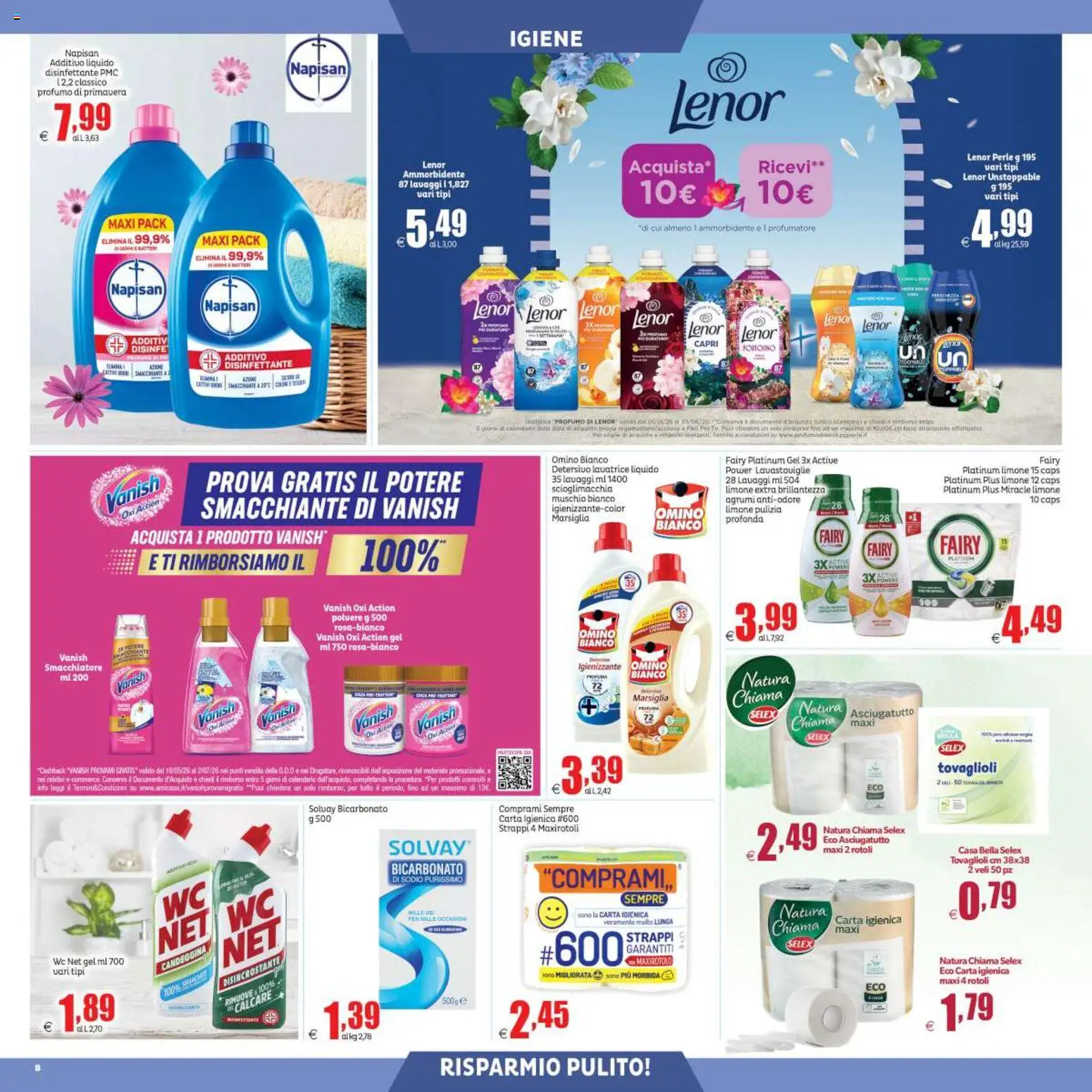 Volantino Elite Supermercati del 22.05.2026 | Pagina: 8 | Prodotti: Carta igienica, Agrumi, Lavatrice, Asciugatutto