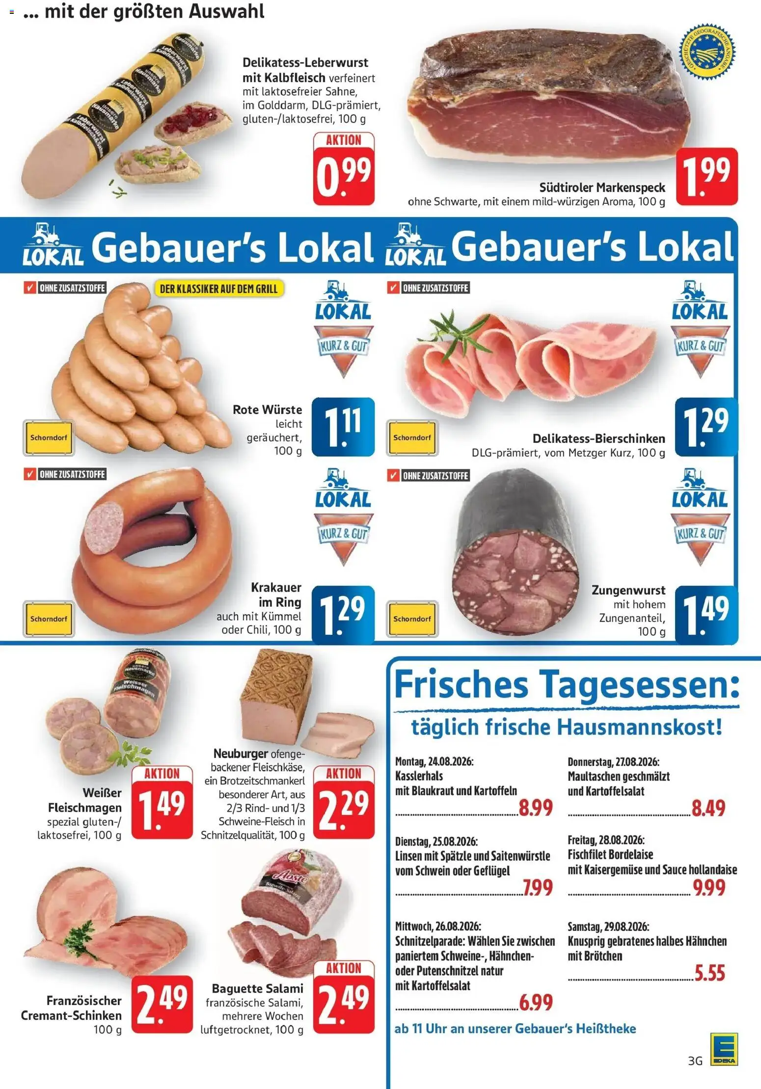 E center Prospekt Eislingen (ab 24.08.2026) zum Blättern | Seite: 3 | Produkte: Baguette, Putenschnitzel, Schweinefleisch, Uhr