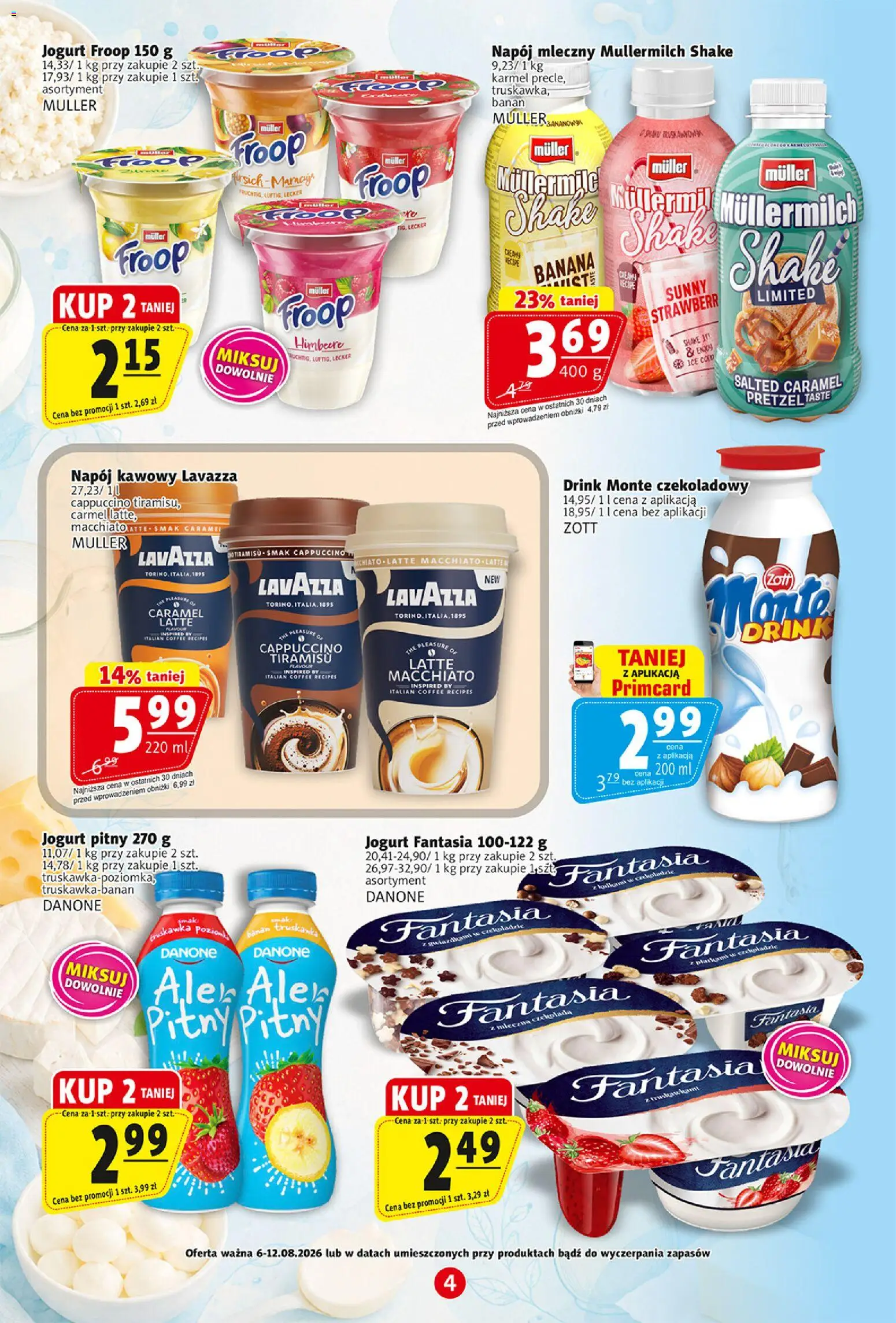 Prim Market gazetka od 06.08.2026 | Strona: 4 | Produkty: Jogurt pitny, Cappuccino, Jogurt, Czekolada