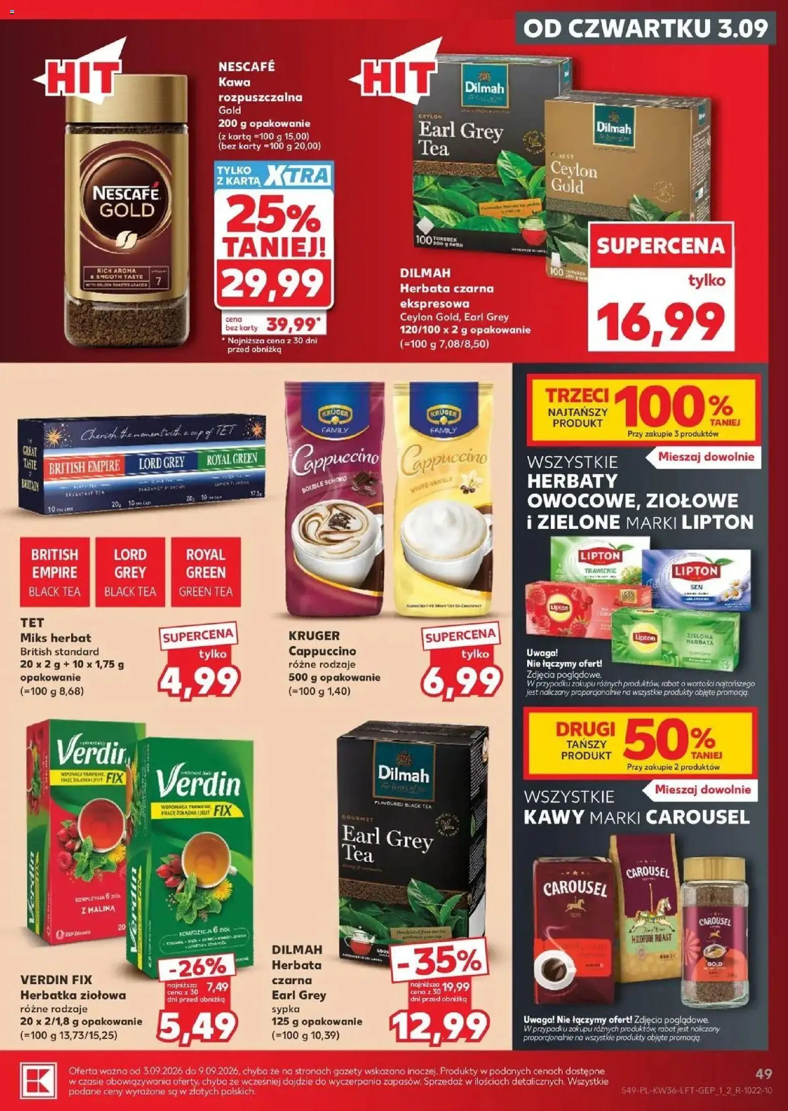 Kaufland gazetka od 03.09.2026 - od jutra PDF | Strona: 49 | Produkty: Zielona herbata, Karta, Gazety, Kawa