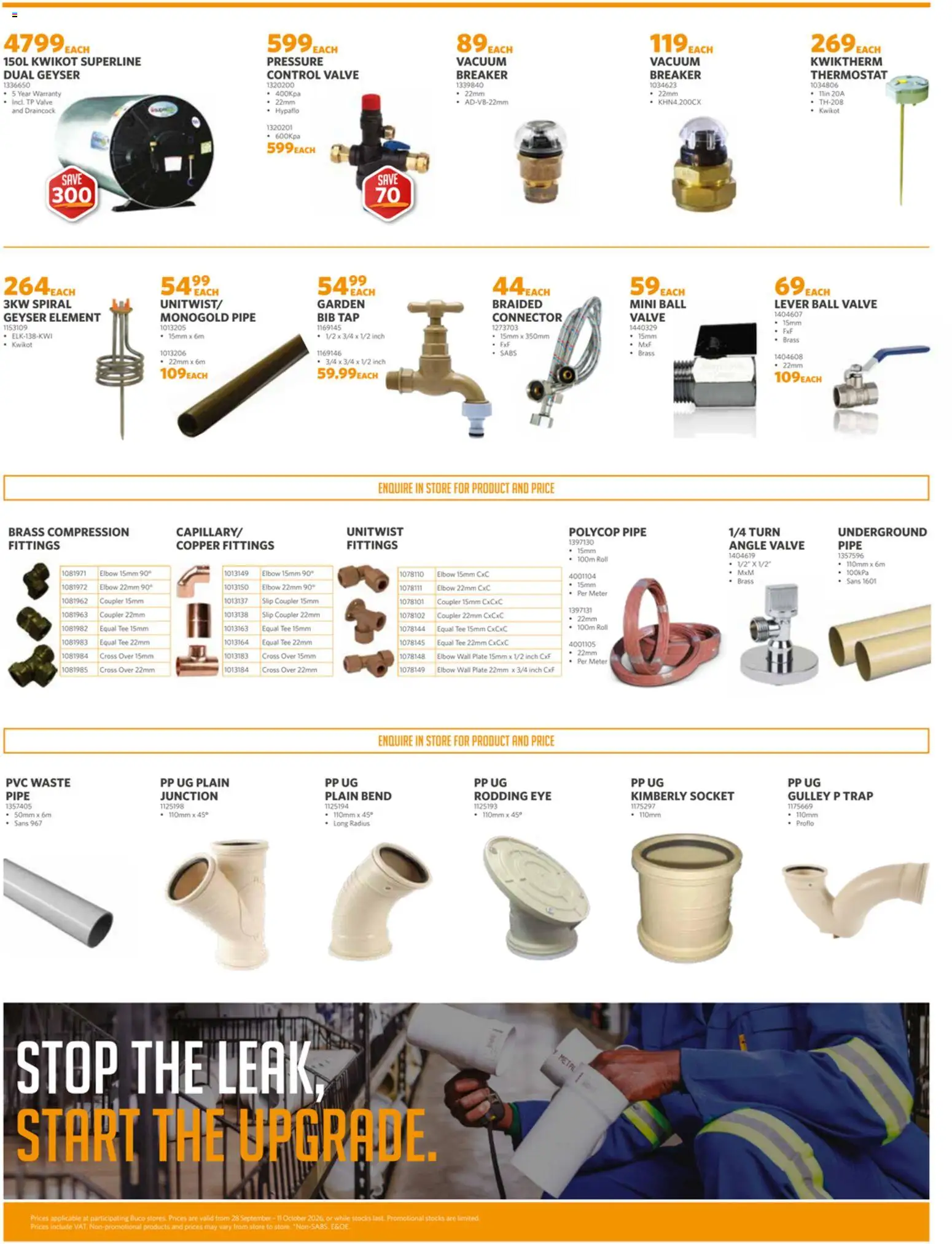 New BUCO catalogue – valid from 28/09/2026 | Page: 6 | Products: Connector, Geyser, Tap, Pipe