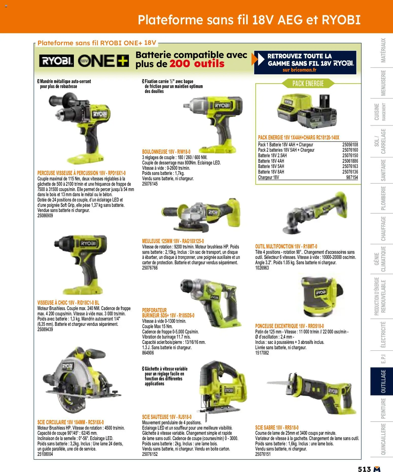 {H1} | Page: 513 | Produits: Perceuse, Scie sauteuse, Ponceuse, Scie circulaire