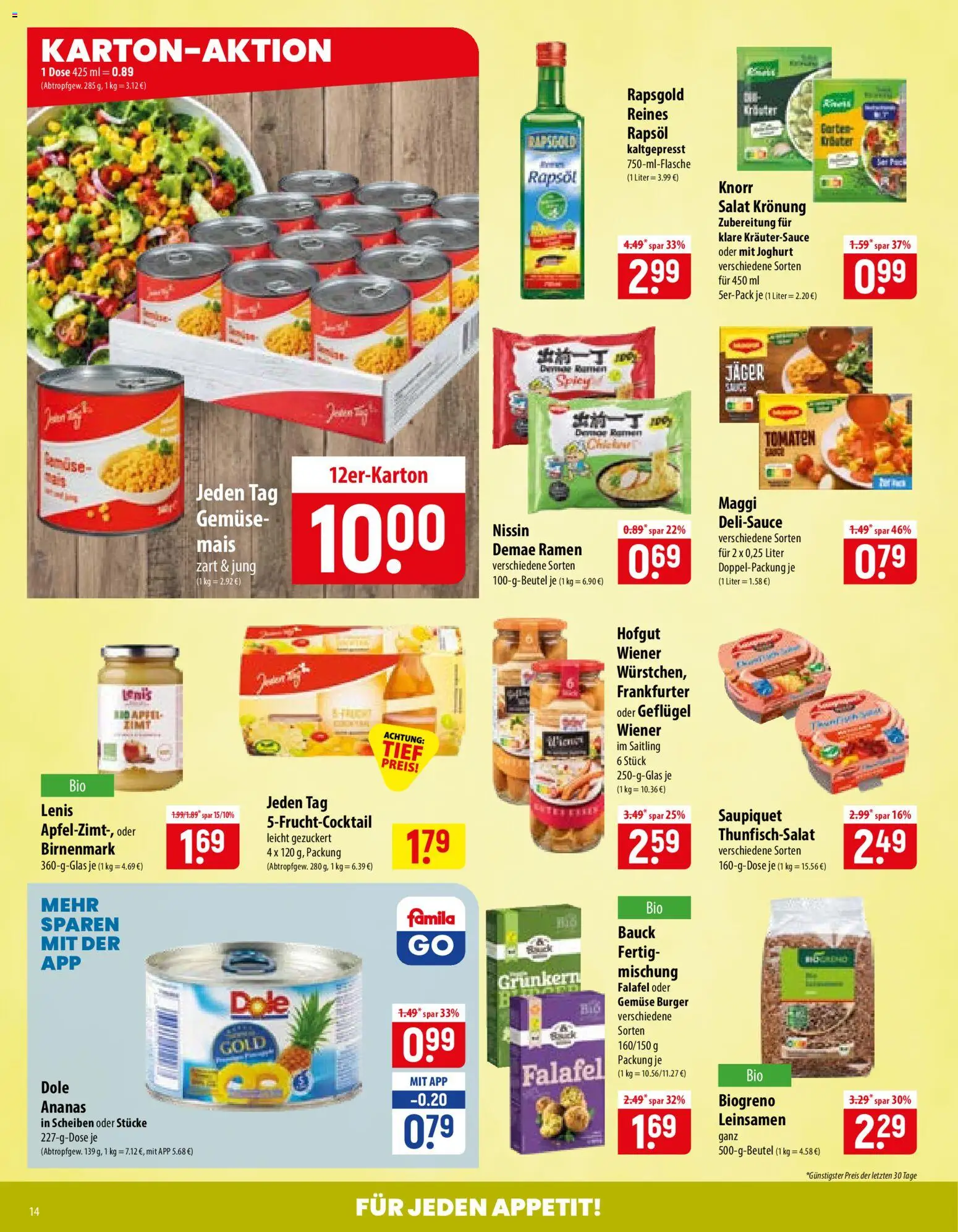 Famila Prospekt – gültig ab 10.08.2026 | Seite: 14 | Produkte: Rapsöl, Ananas, Knorr, Gemüse