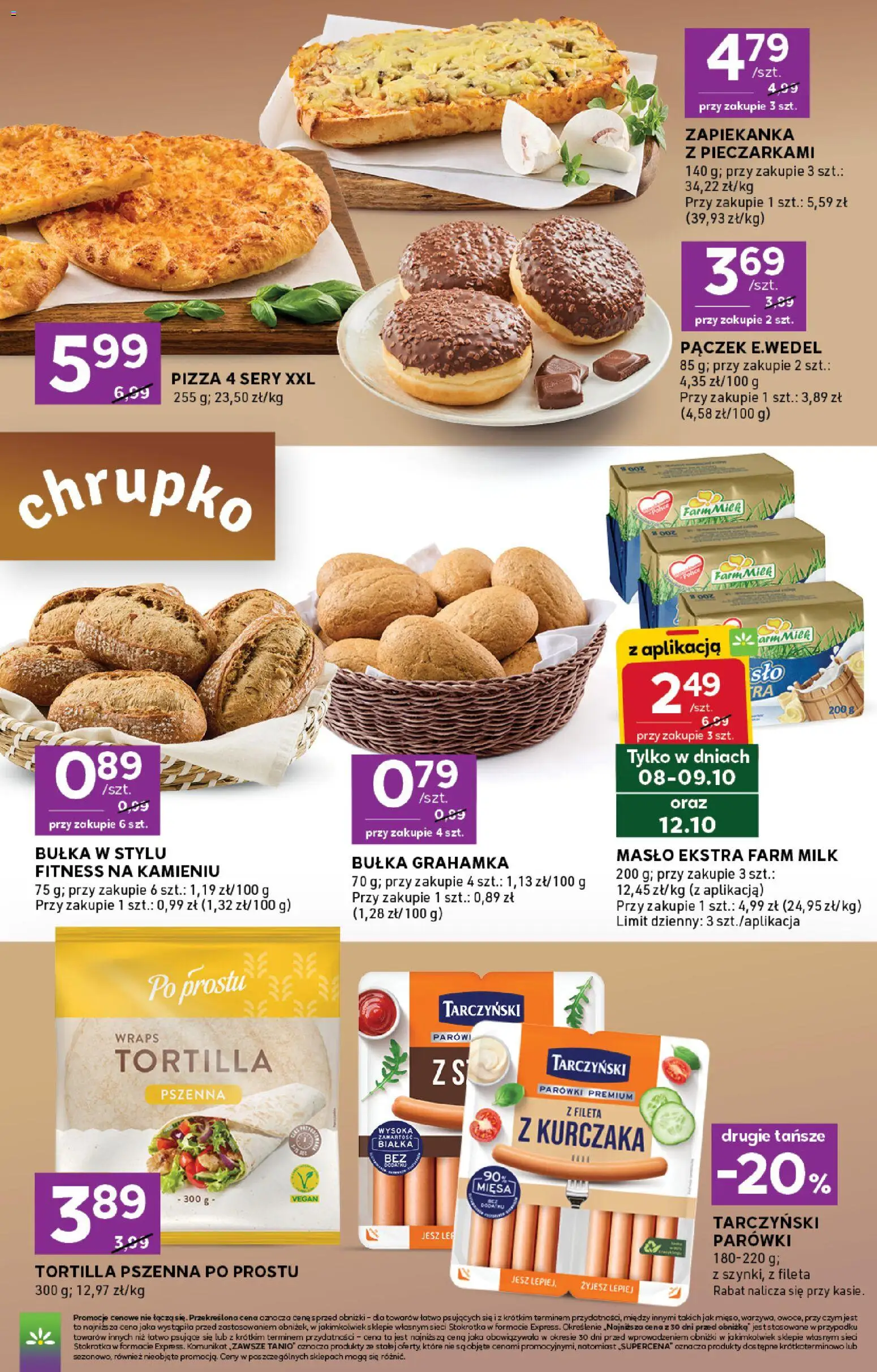 Stokrotka gazetka - Express od 08.10.2026 | Strona: 3 | Produkty: Zapiekanka z pieczarkami, Tortilla pszenna, Parówki, Tortilla