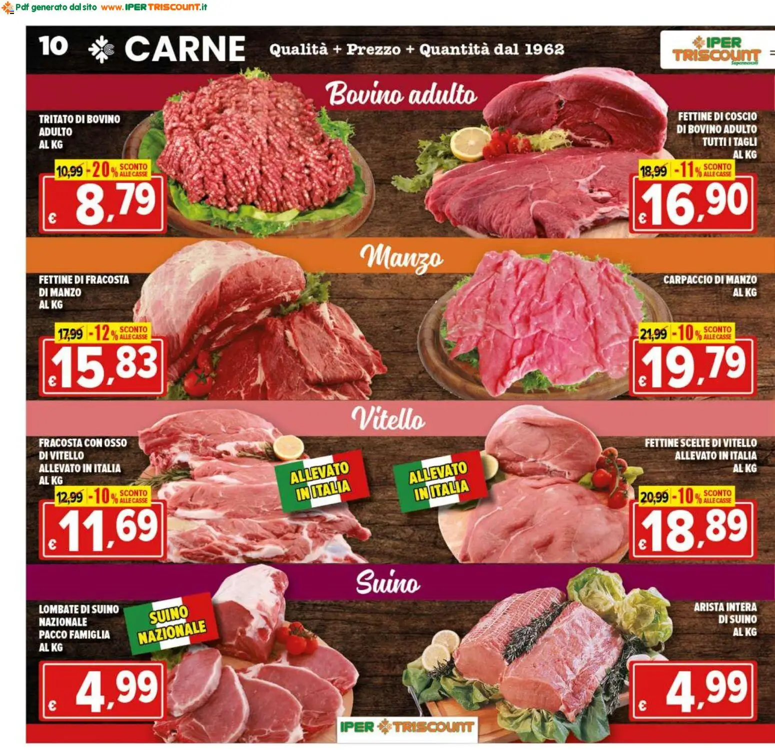 Volantino Ipertriscount del 08.05.2026 | Pagina: 10 | Prodotti: Bovino, Manzo, Suino, Vitello