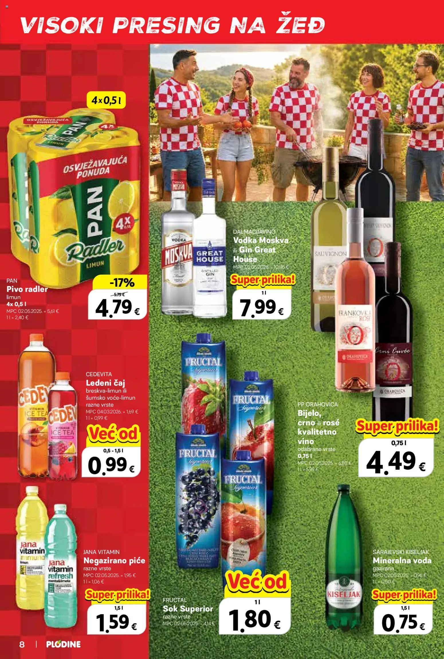Plodine katalog | vrijedi od 10.06.2026 | Stranica: 8 | Proizvodi: Mineralna voda, Gin, Čaj, Limun