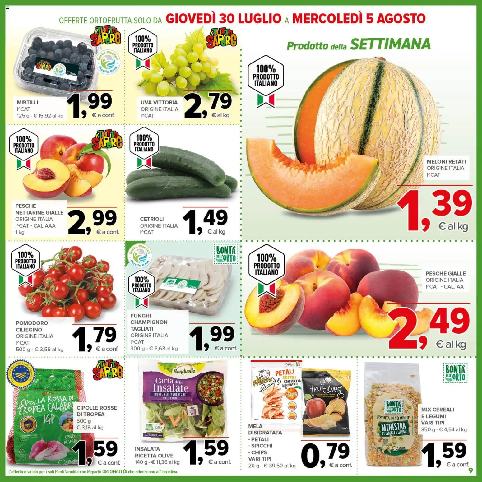 Volantino Todis del 23/07/2026 | Pagina: 9 | Prodotti: Cereali, Cetrioli, Funghi, Uva