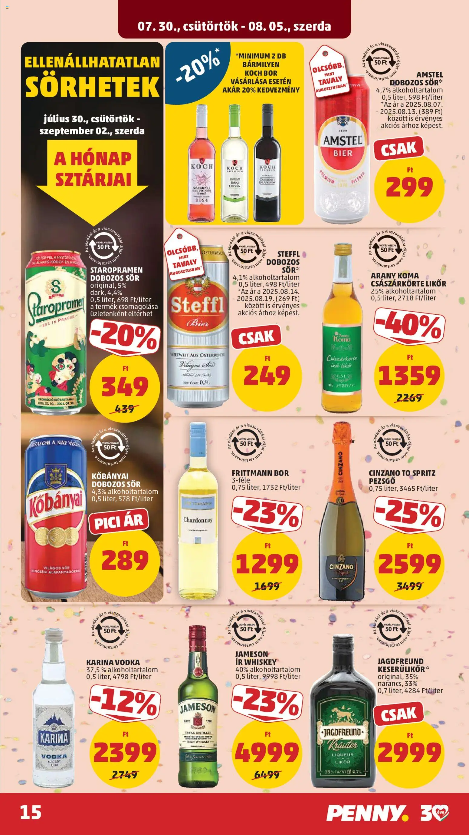 PENNY akciós ujság - amely érvényes a következő dátumtól: 2026.07.30. | Oldal: 18 | Termékek: Jameson, Irish whiskey, Dobozos sör, Vodka