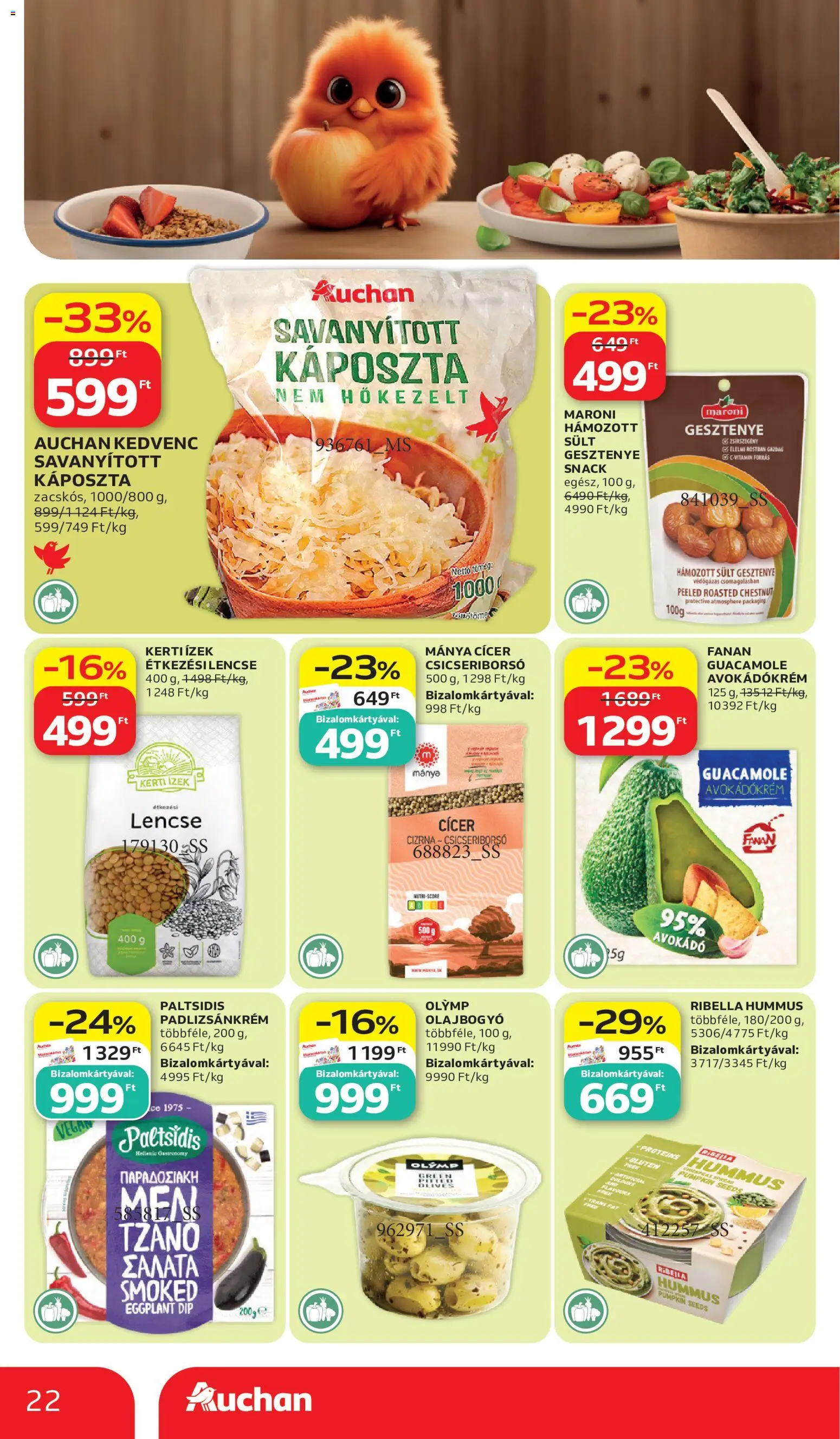 Auchan akciós ujság - amely érvényes a következő dátumtól: 11.06.2026 | Oldal: 22 | Termékek: Guacamole, Csicseriborsó, Lencse, Vegán