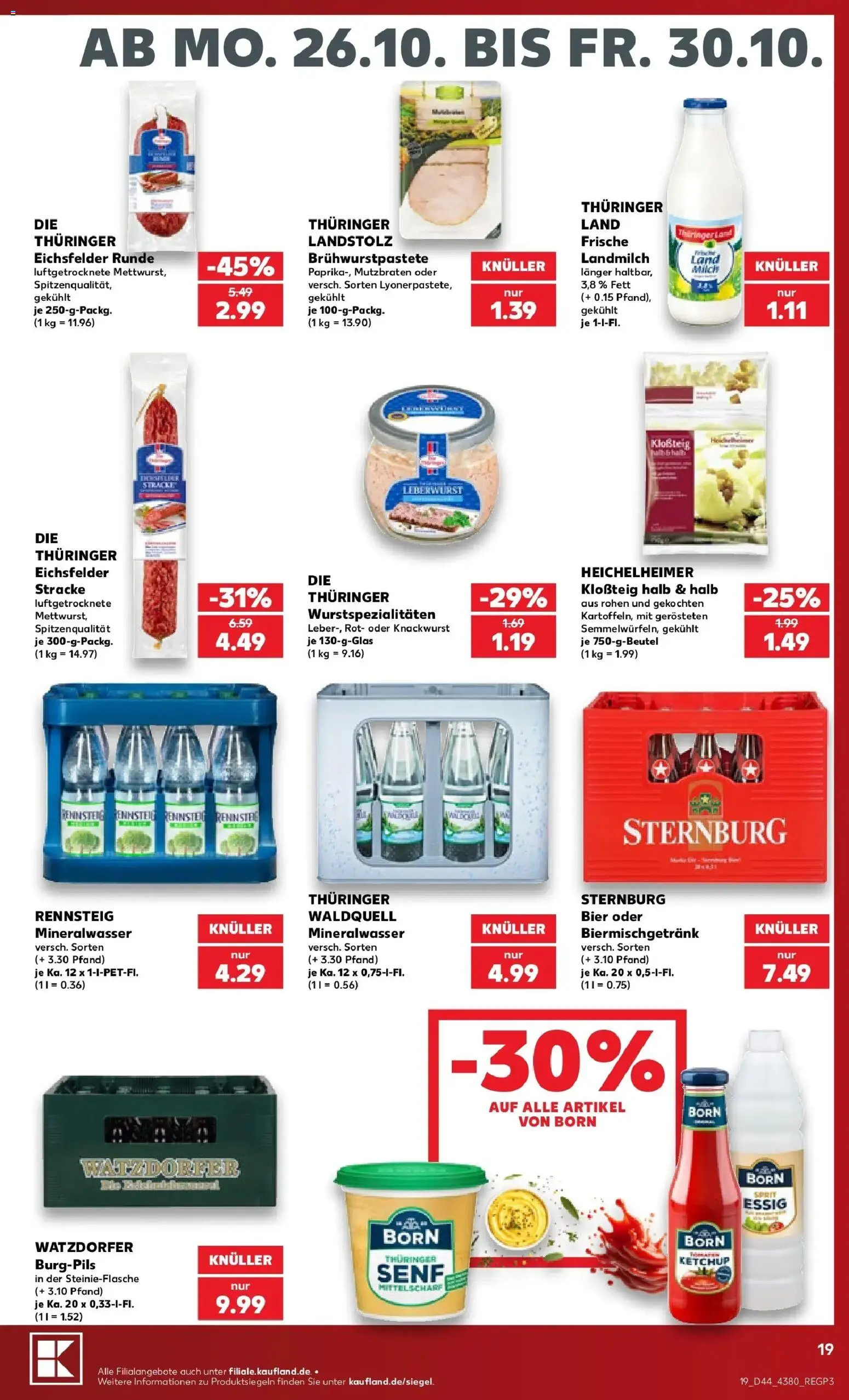 Prospekt Kaufland ab 26.10.2026 » Angebote Online zum Blättern | Seite: 19 | Produkte: Bier, Essig, Mineralwasser, Ketchup