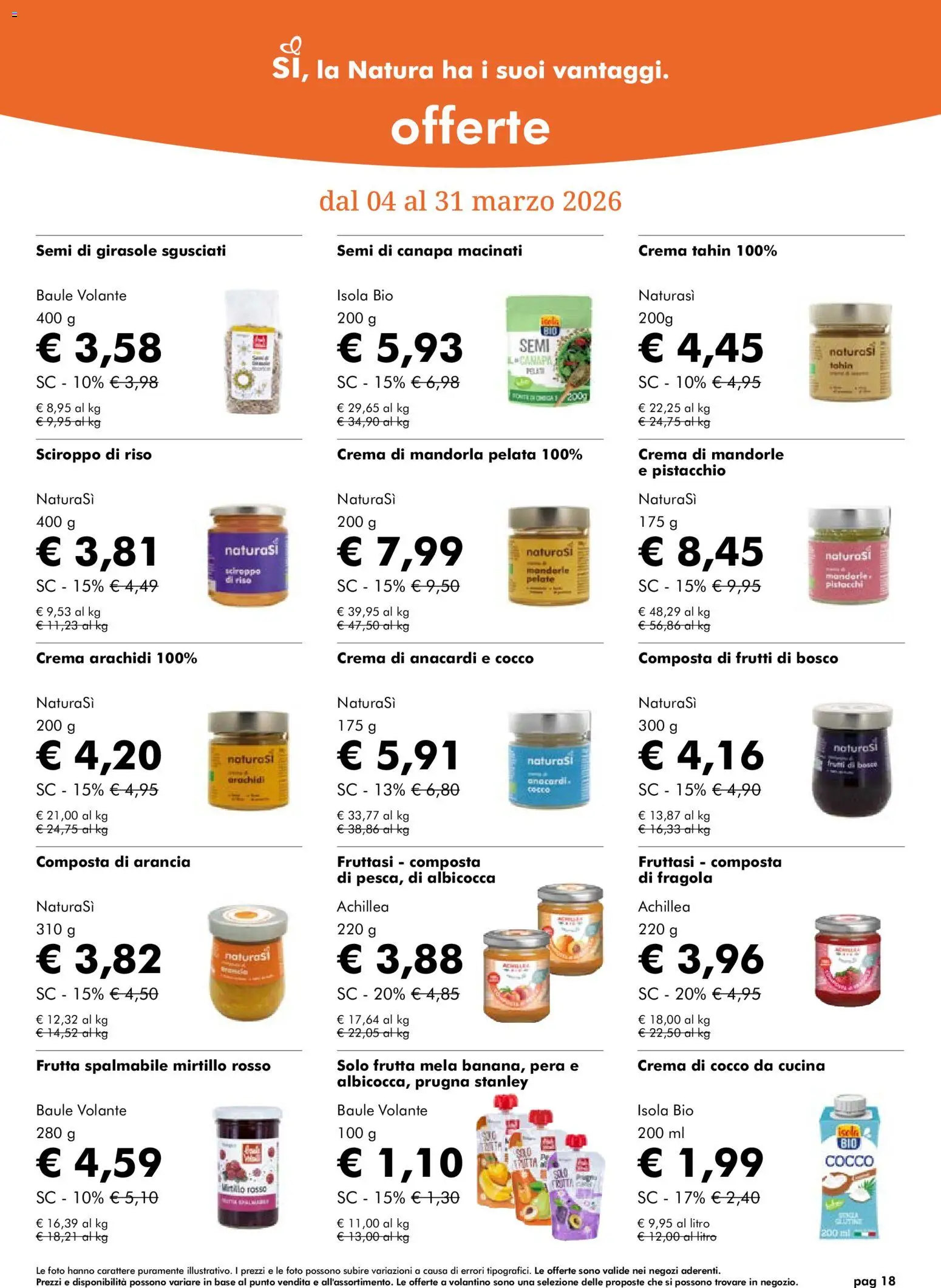 Volantino Natura Sì del 04.03.2026 | Pagina: 18 | Prodotti: Riso, Anacardi, Arancia, Arachidi